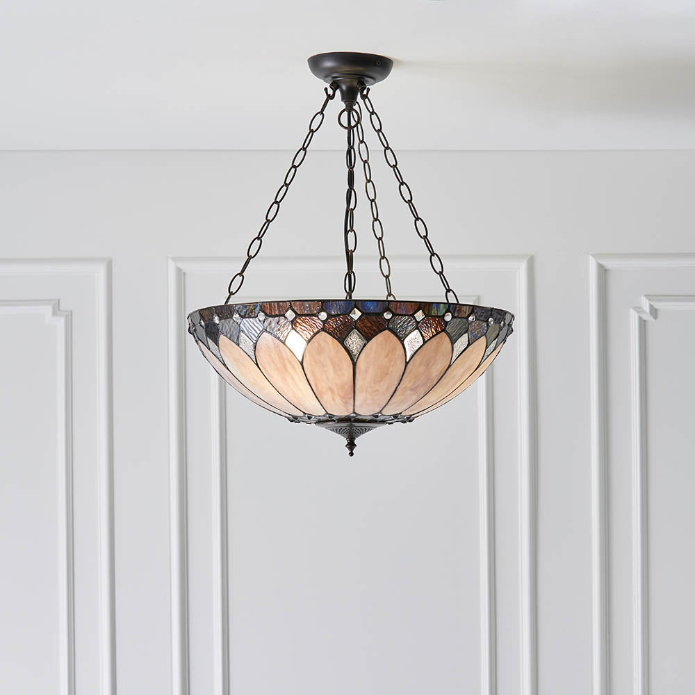 Interiors 1900 Brooklyn Large Inverted 3 Light Pendant - Tiffany Glass