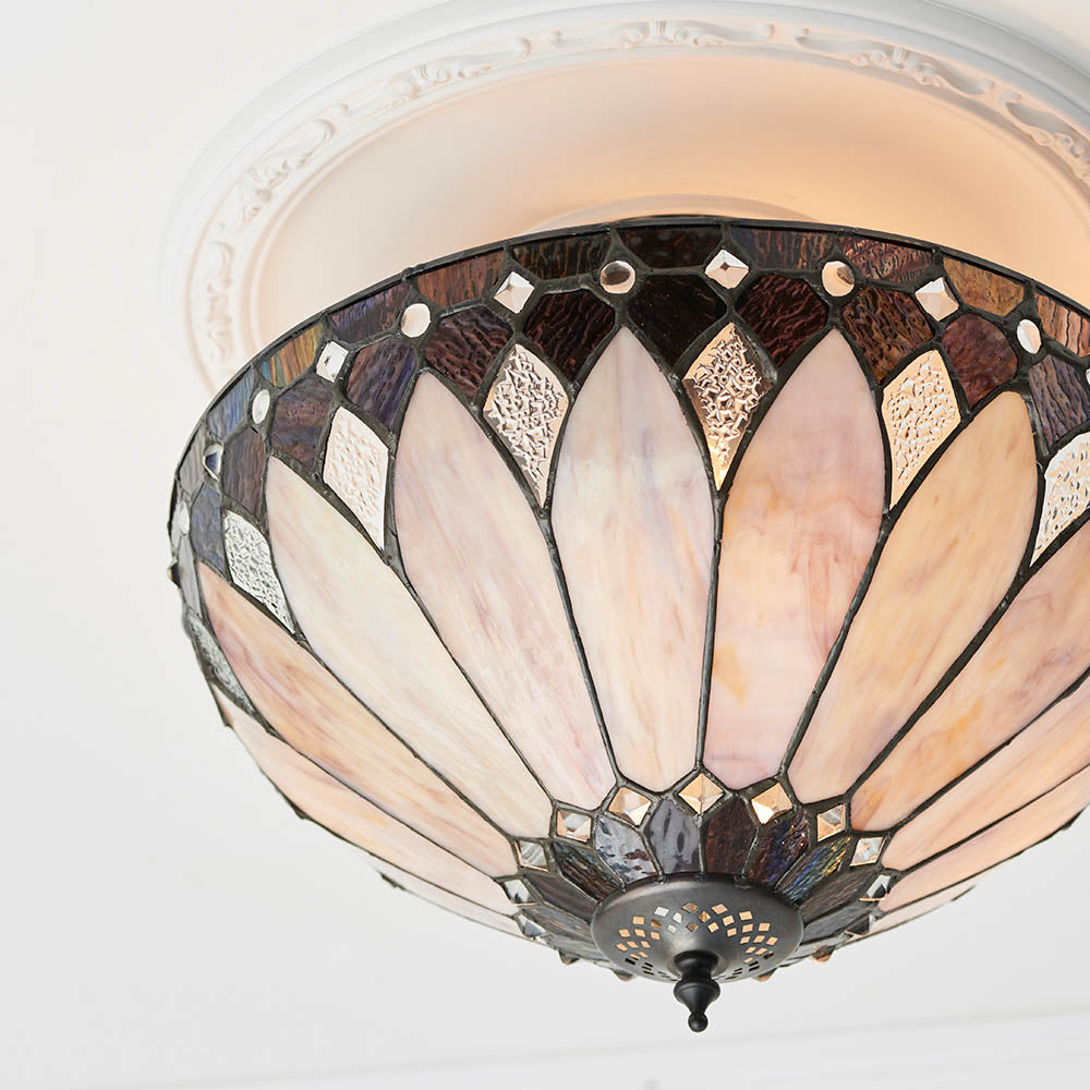 Interiors 1900 Brooklyn Medium 3 Light Semi Flush Pendant -Handcrafted Tiffany Style Glass