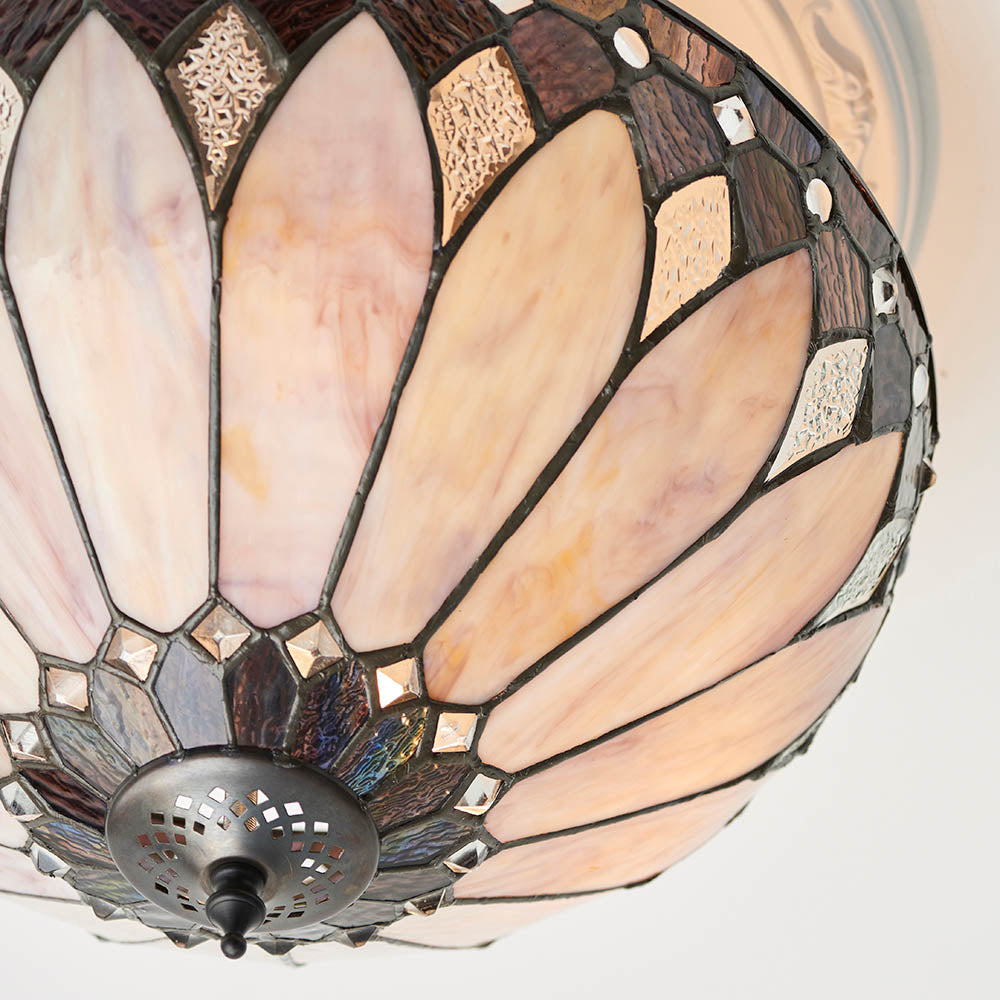 Interiors 1900 Brooklyn Medium 3 Light Semi Flush Pendant -Handcrafted Tiffany Style Glass