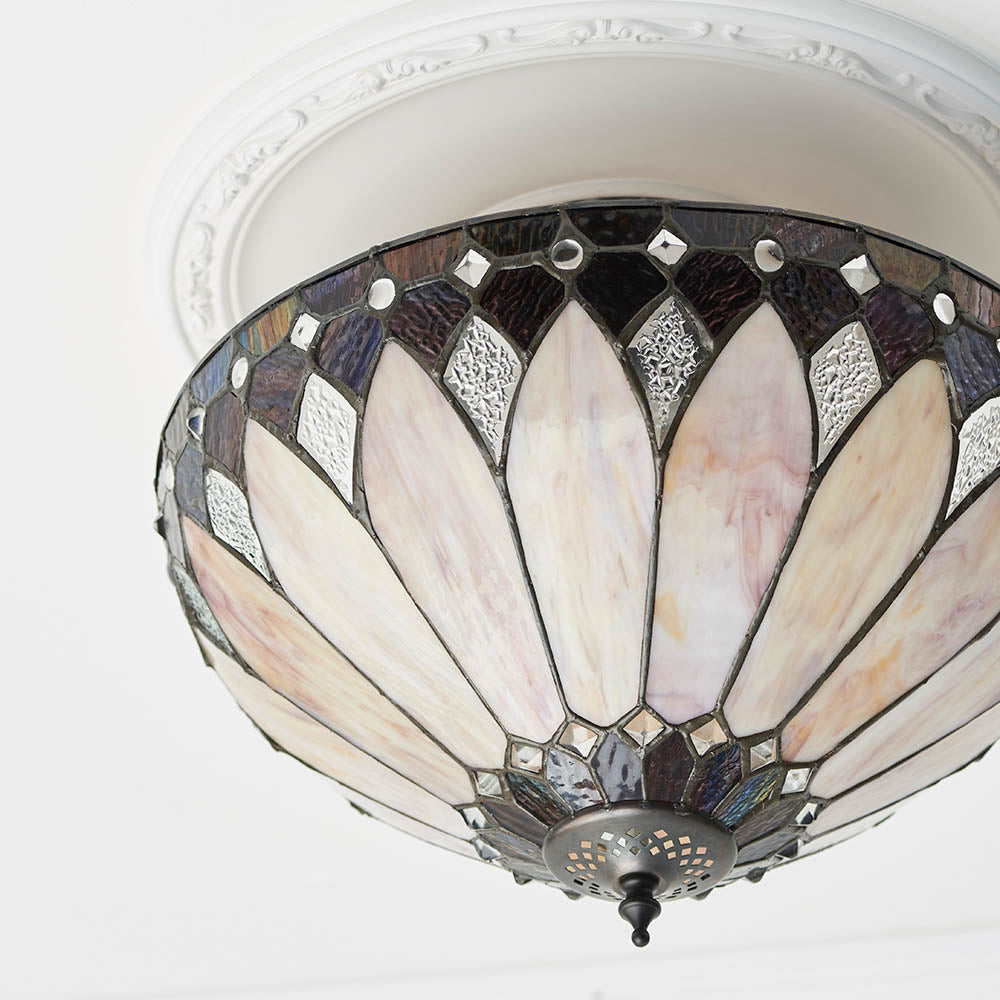 Interiors 1900 Brooklyn Medium 3 Light Semi Flush Pendant -Handcrafted Tiffany Style Glass