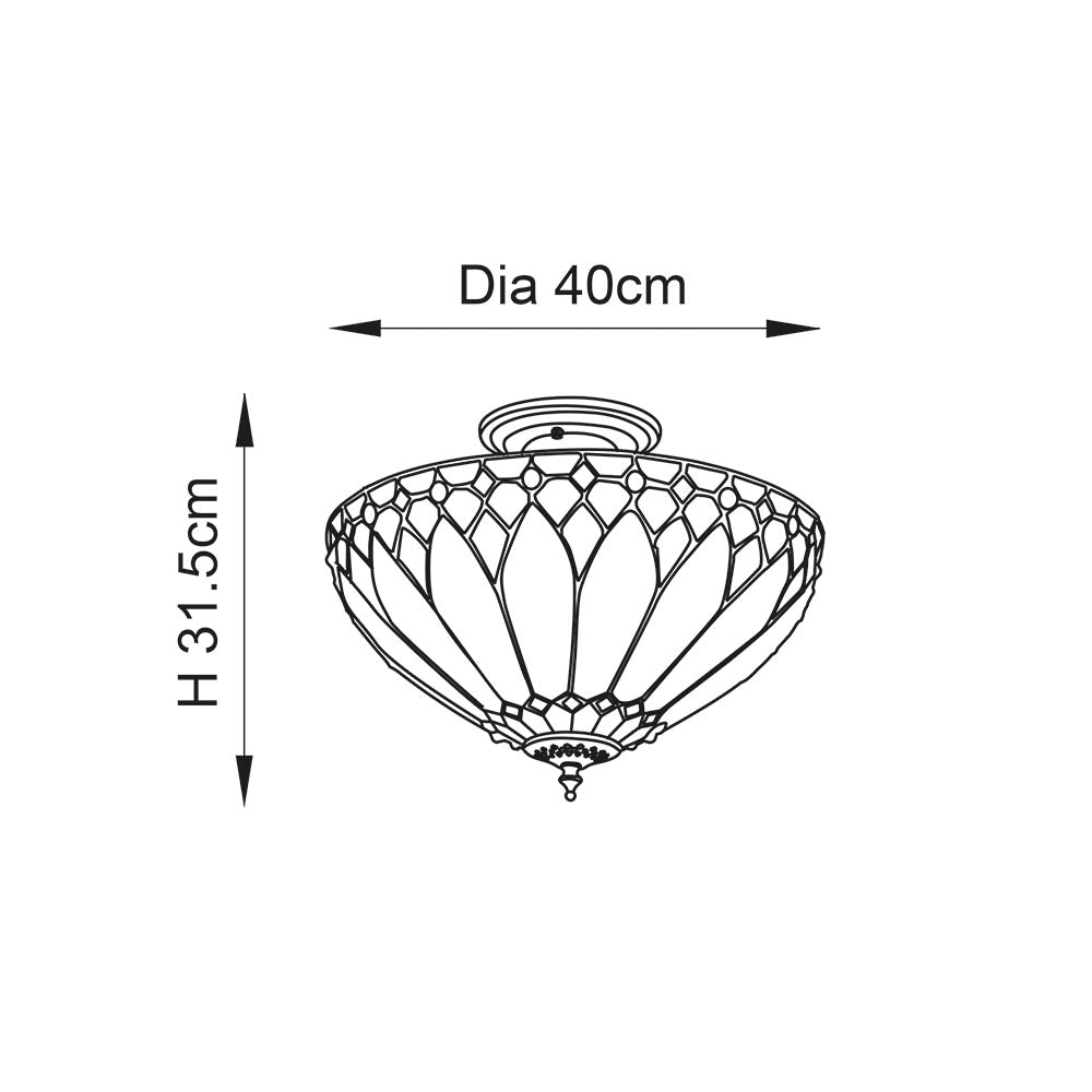 Interiors 1900 Brooklyn Medium 3 Light Semi Flush Pendant -Handcrafted Tiffany Style Glass