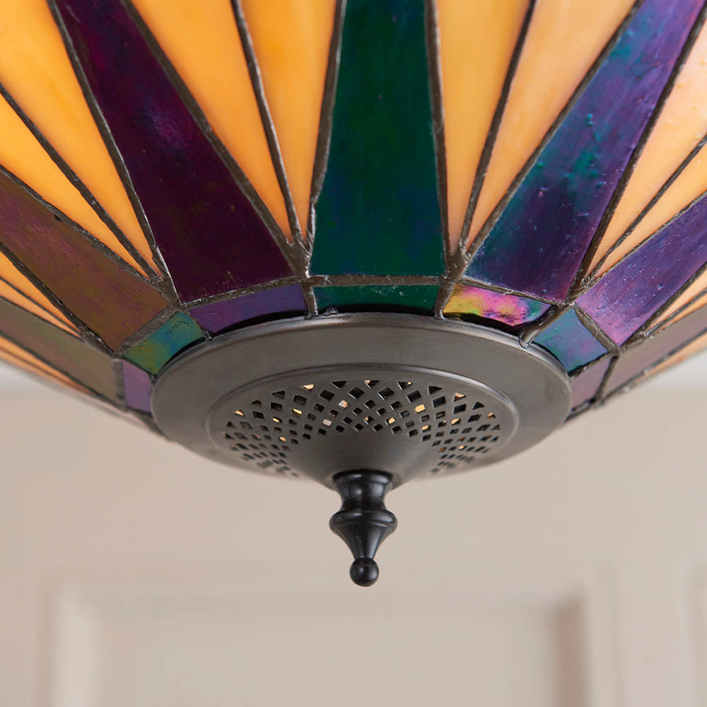 Interiors 1900 Dark Star Large 3 Light Semi-Flush Fitting - Tiffany Glass