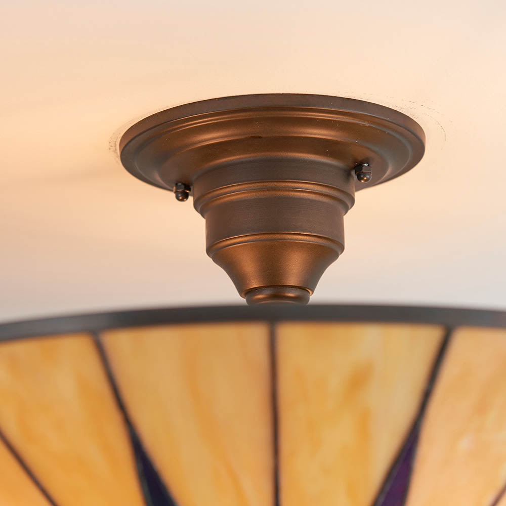 Interiors 1900 Dark Star Large 3 Light Semi-Flush Fitting - Tiffany Glass