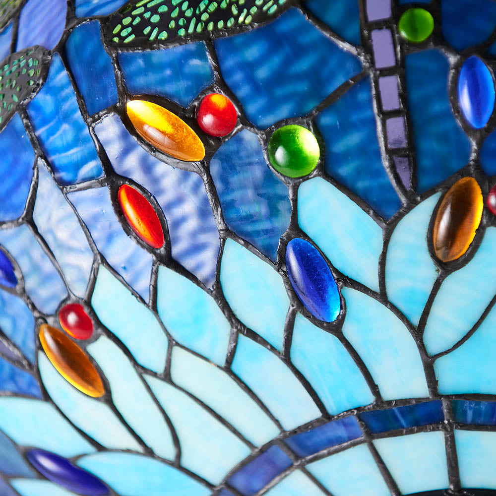 Interiors 1900 Dragonfly Blue Medium Inverted 3 Light Pendant - Tiffany Glass