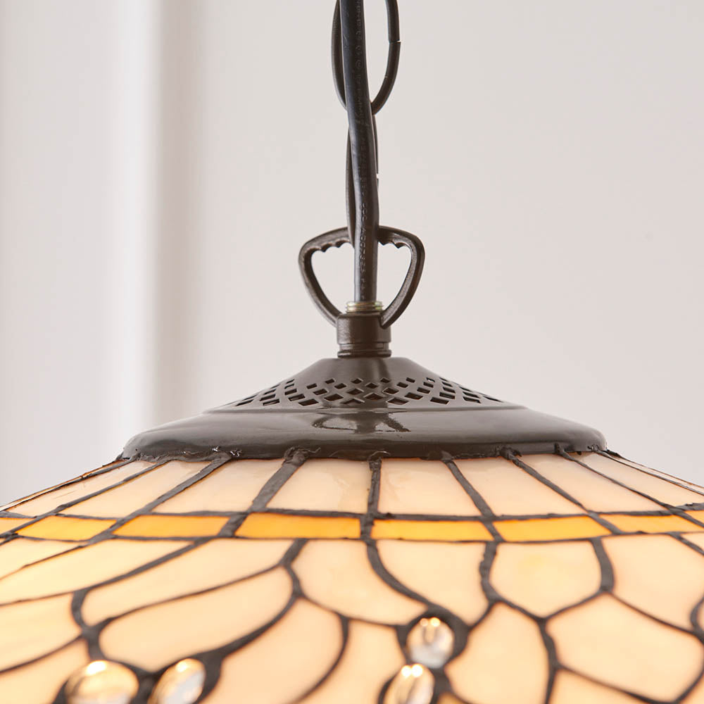 Interiors 1900 Dragonfly Beige Large 3 Light Pendant - Handcrafted Tiffany Style Glass