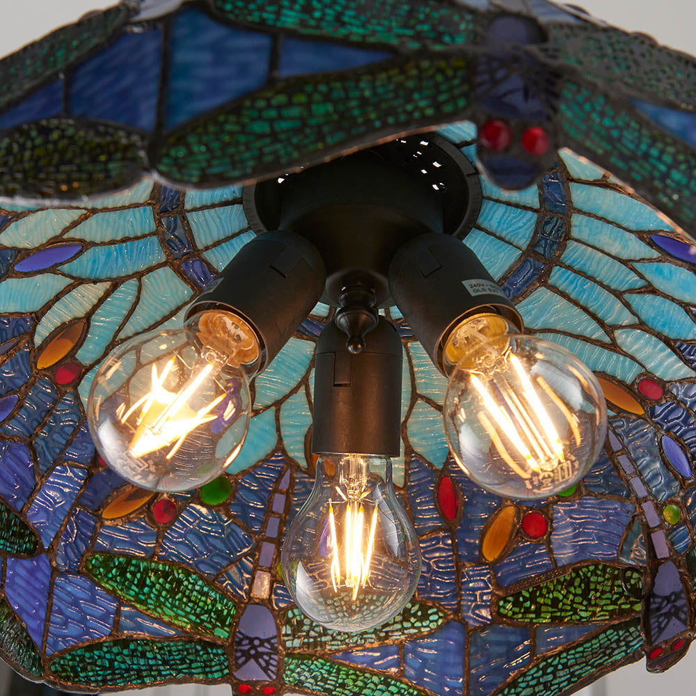 Interiors 1900 Dragonfly Blue Medium 3 Light Pendant - Tiffany Glass