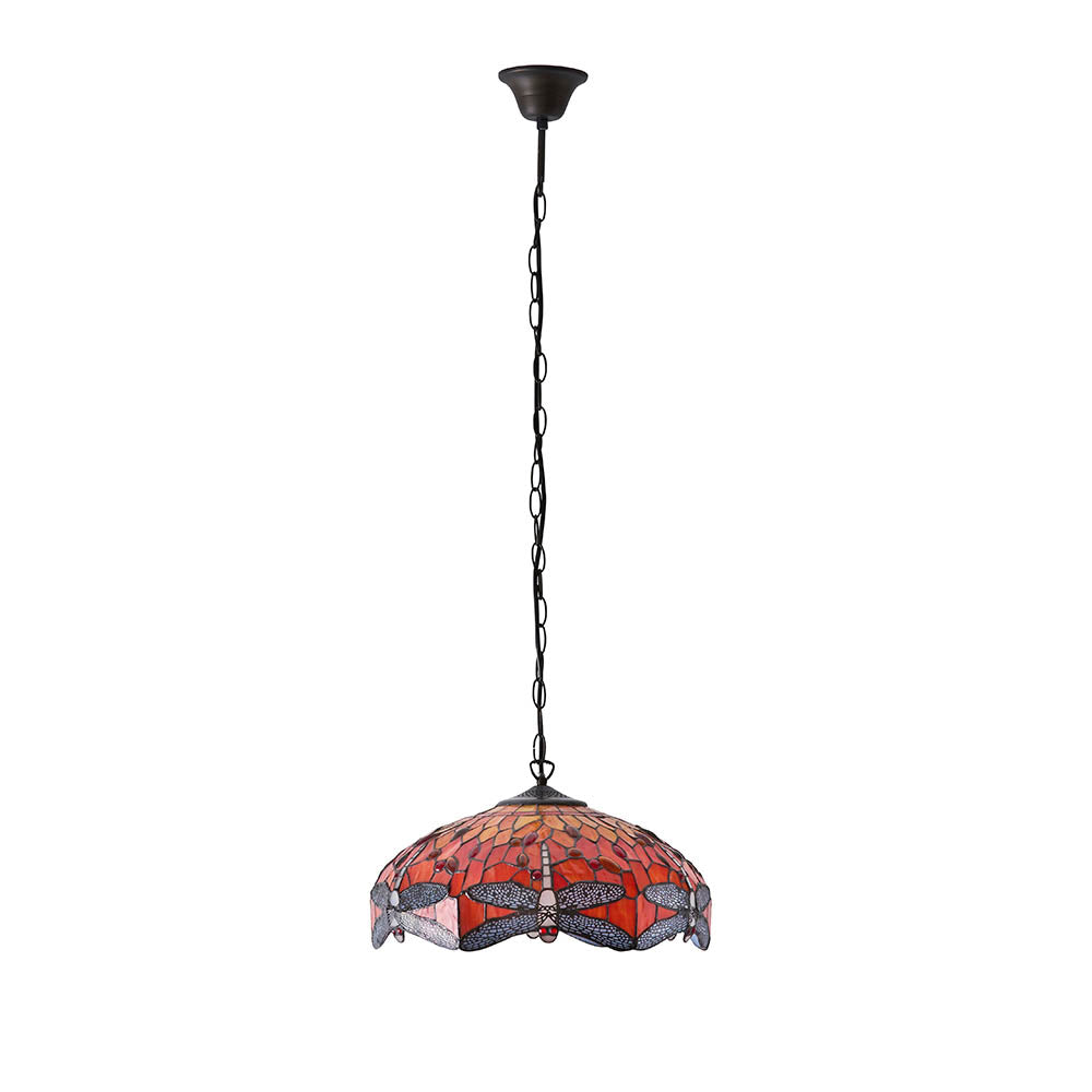 Interiors 1900 Dragonfly Flame Medium 3 Light Pendant - Handcrafted Tiffany Style Glass