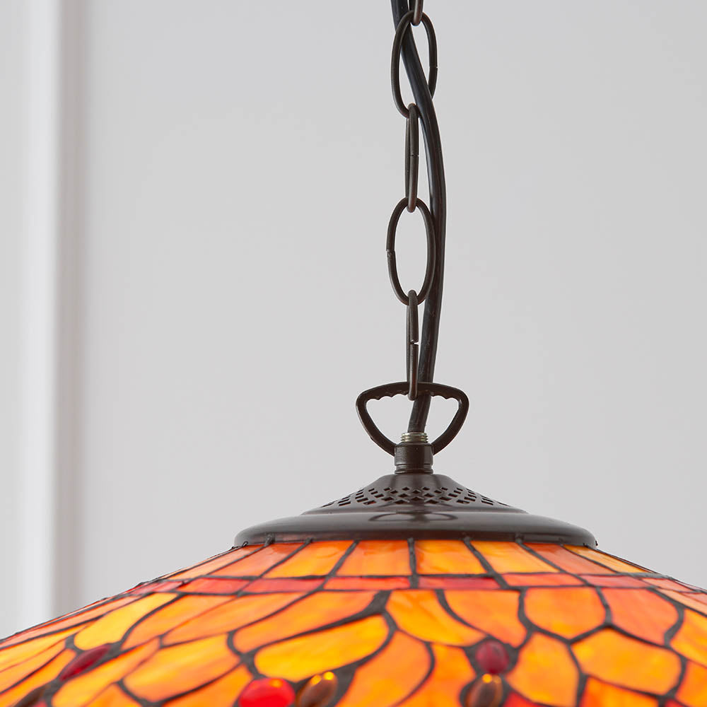 Interiors 1900 Dragonfly Flame Large 3 Light Pendant - Handcrafted Tiffany Style Glass