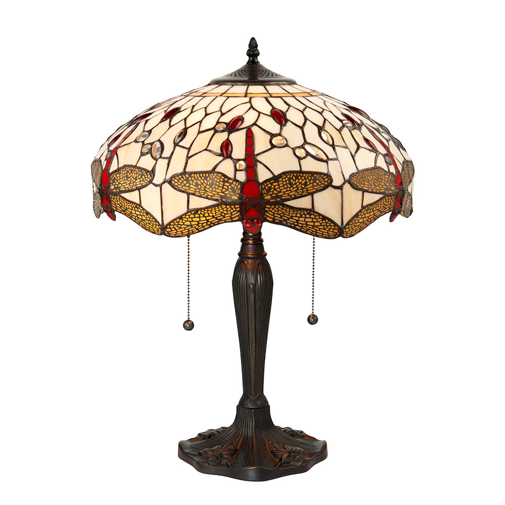 Interiors 1900 Dragonfly Beige Medium Table Lamp - Tiffany Glass