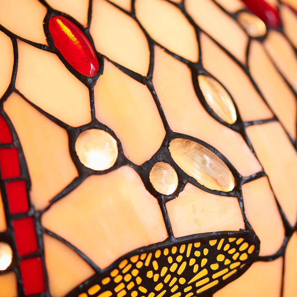 Interiors 1900 Dragonfly Beige Medium Table Lamp - Tiffany Glass