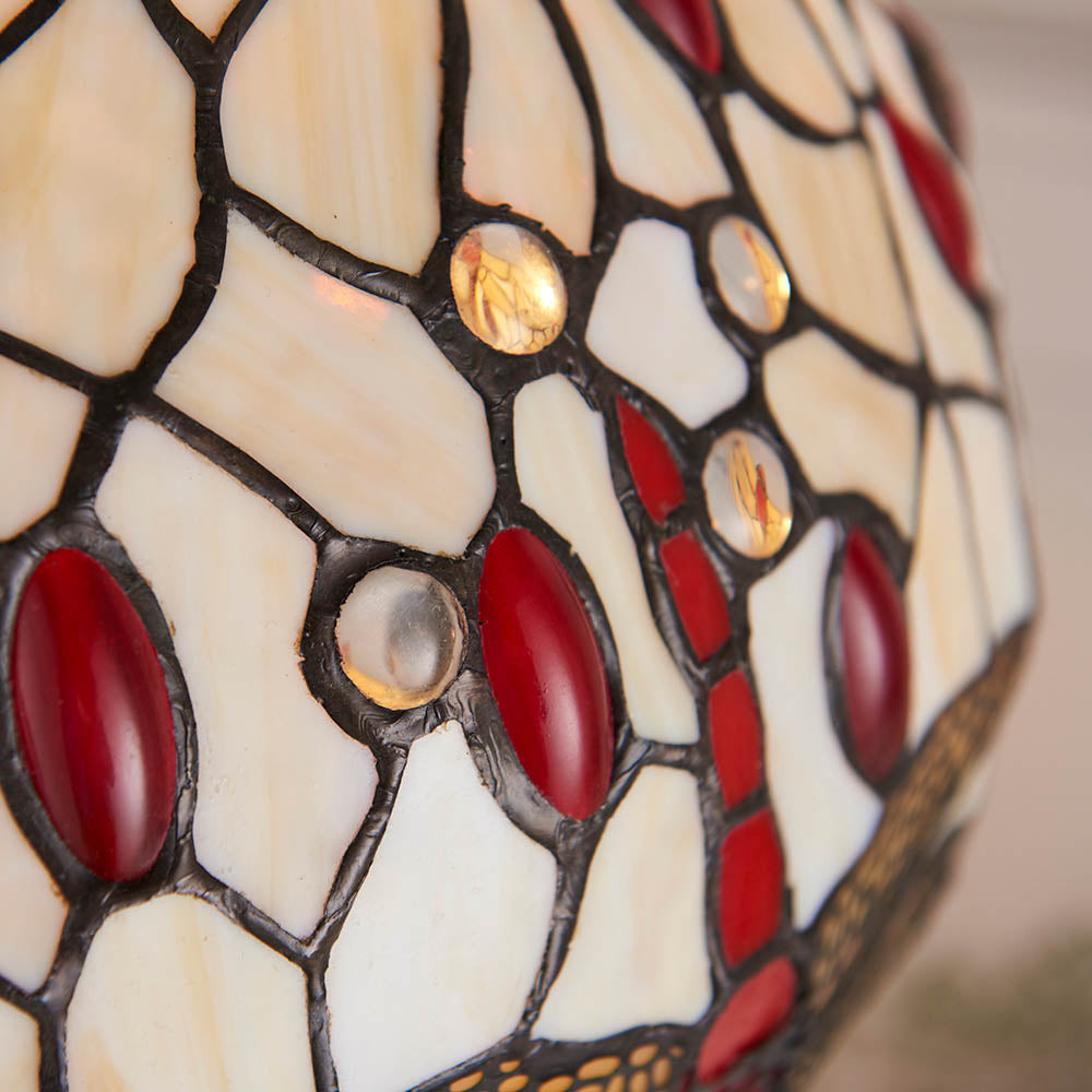 Interiors 1900 Dragonfly Beige Small Table Lamp - Tiffany Glass