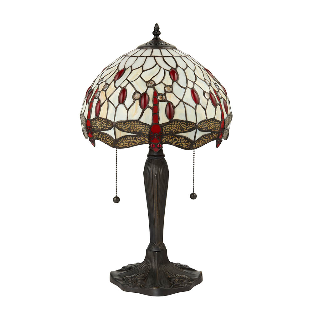 Interiors 1900 Dragonfly Beige Small Table Lamp - Tiffany Glass