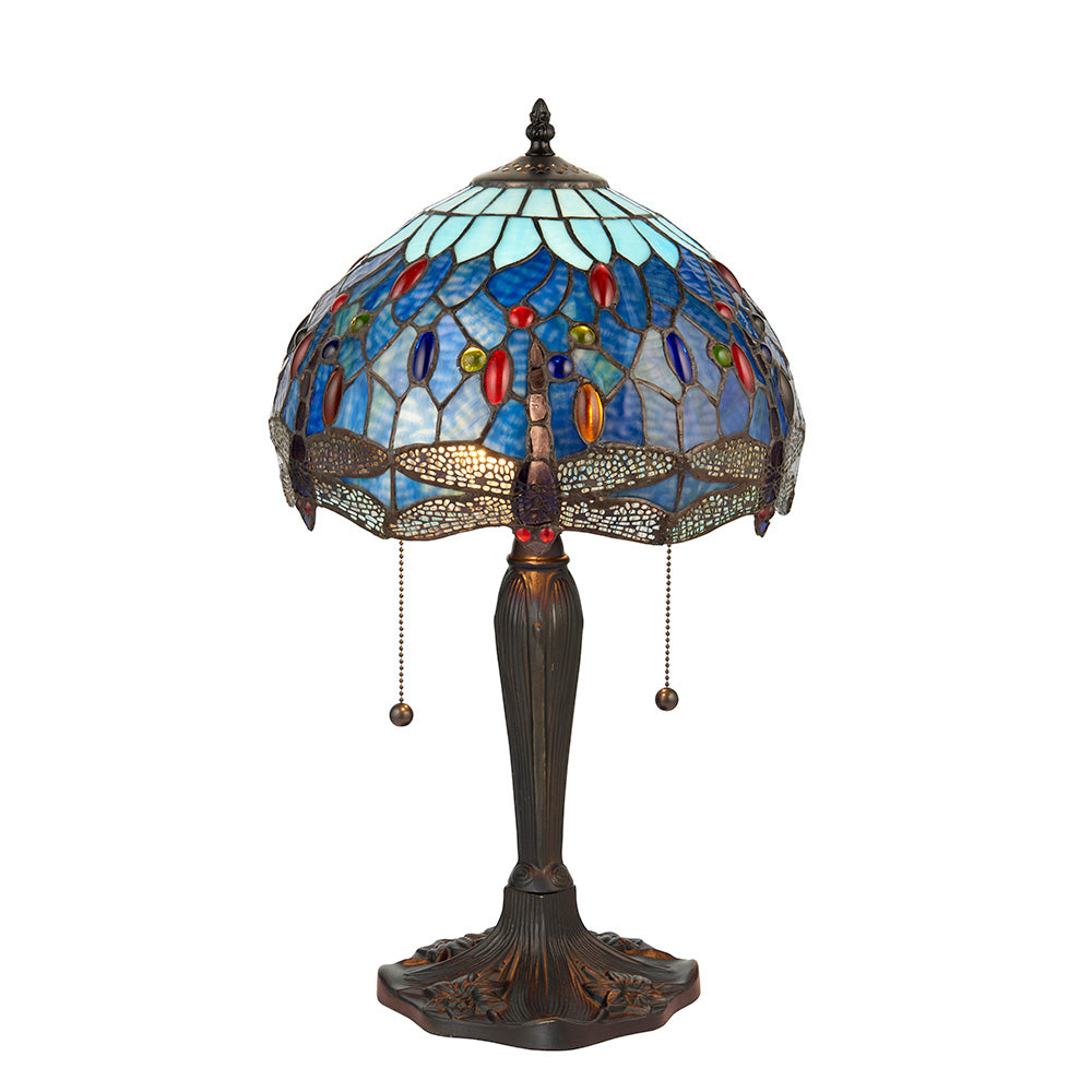 Interiors 1900 Dragonfly Blue Small Table Lamp - Tiffany Glass