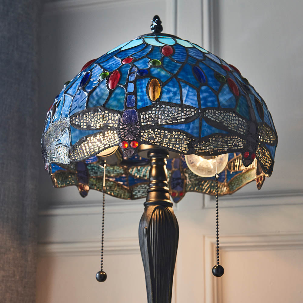 Interiors 1900 Dragonfly Blue Small Table Lamp - Tiffany Glass