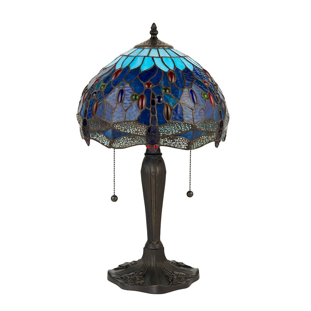 Interiors 1900 Dragonfly Blue Small Table Lamp - Tiffany Glass