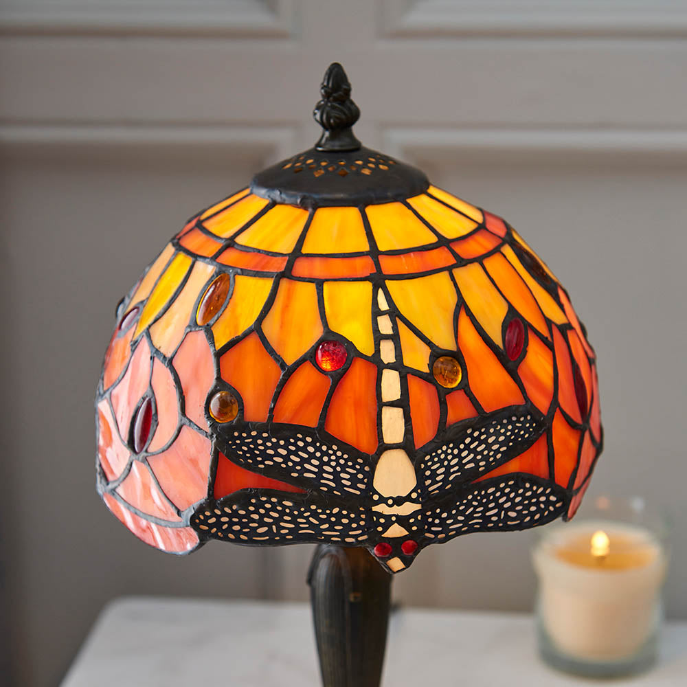 Interiors 1900 Dragonfly Flame Mini Table Lamp - Tiffany Glass