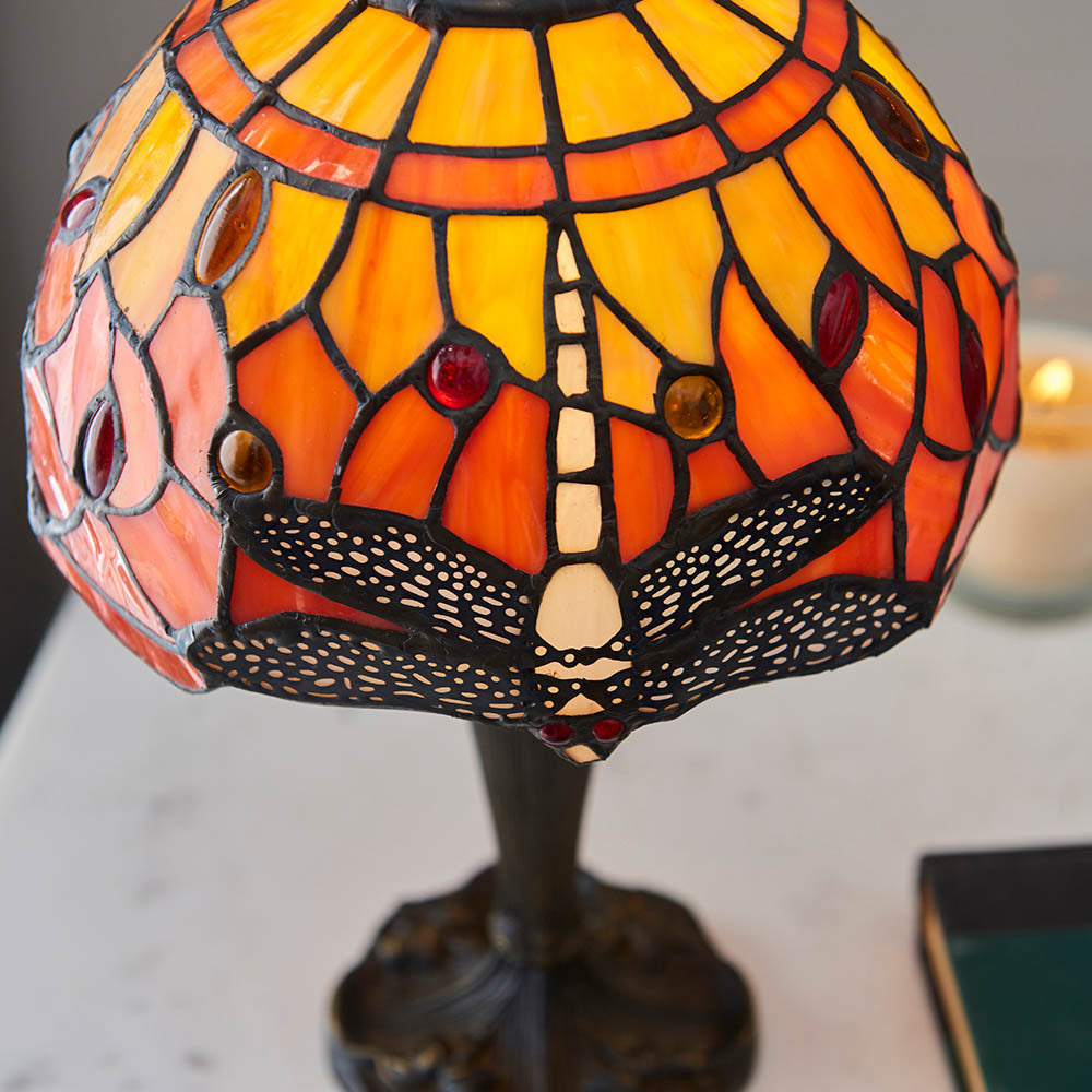 Interiors 1900 Dragonfly Flame Mini Table Lamp - Tiffany Glass