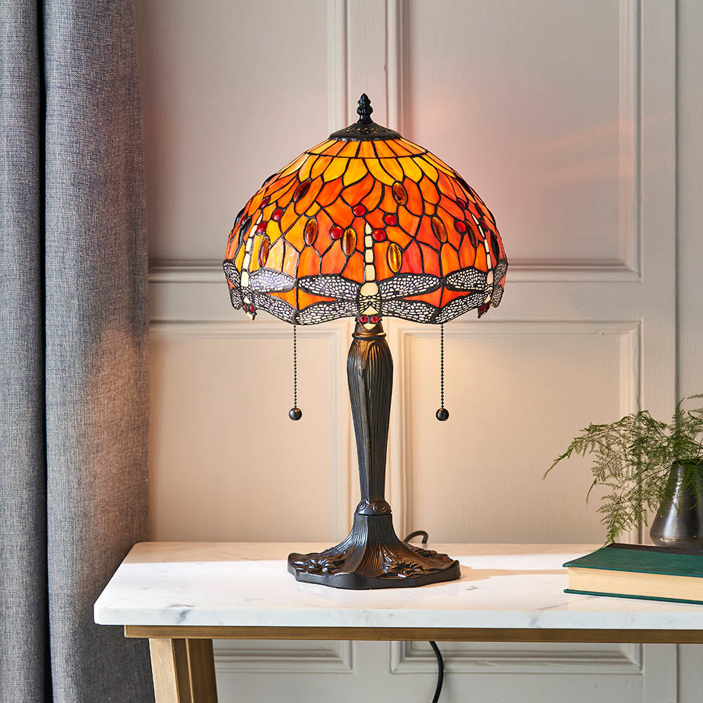 Interiors 1900 Dragonfly Flame Small Table Lamp - Tiffany Glass