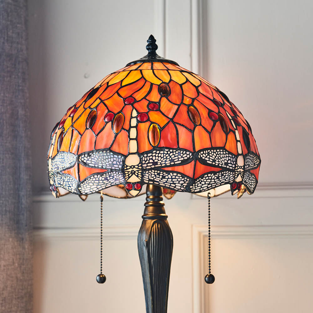 Interiors 1900 Dragonfly Flame Small Table Lamp - Tiffany Glass
