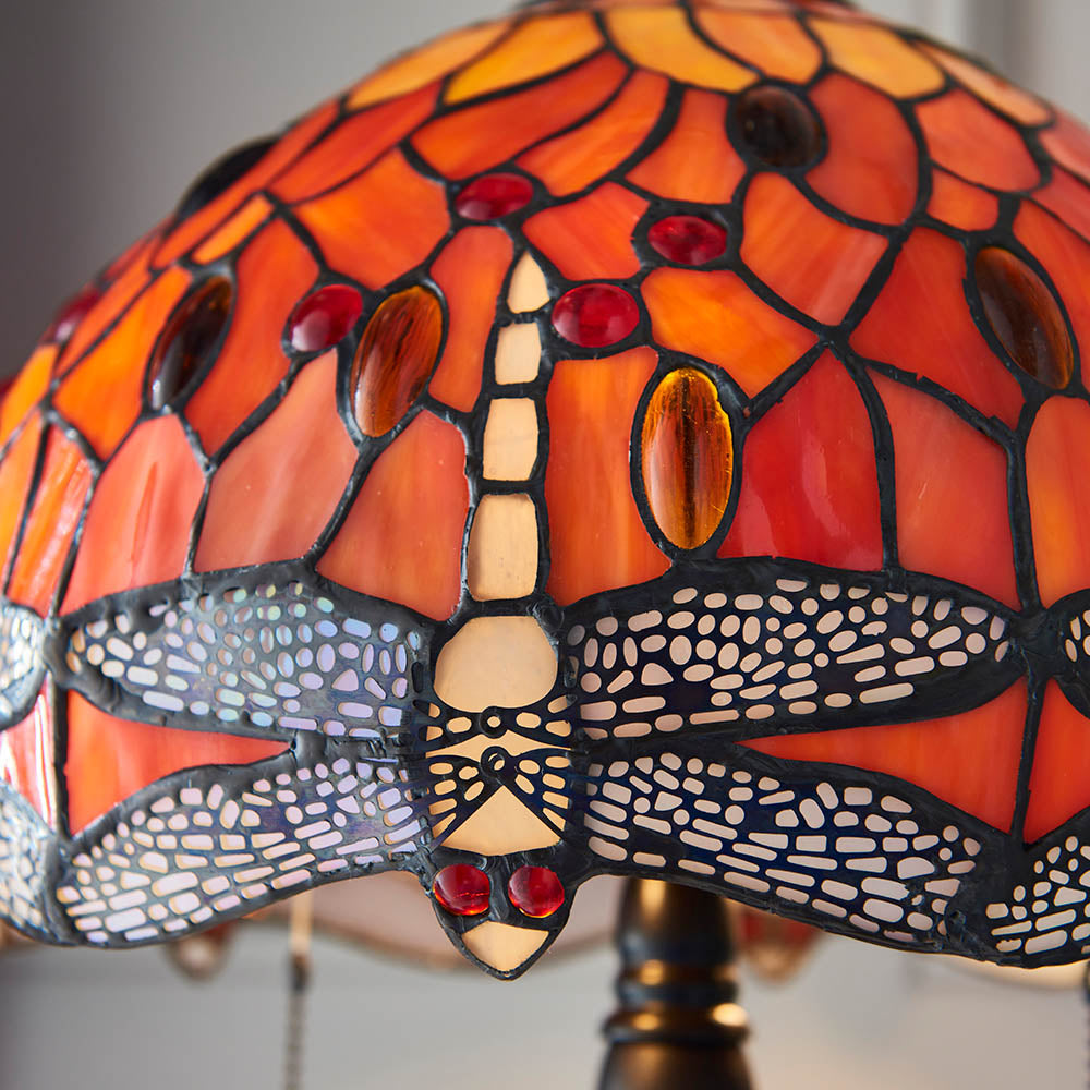 Interiors 1900 Dragonfly Flame Small Table Lamp - Tiffany Glass