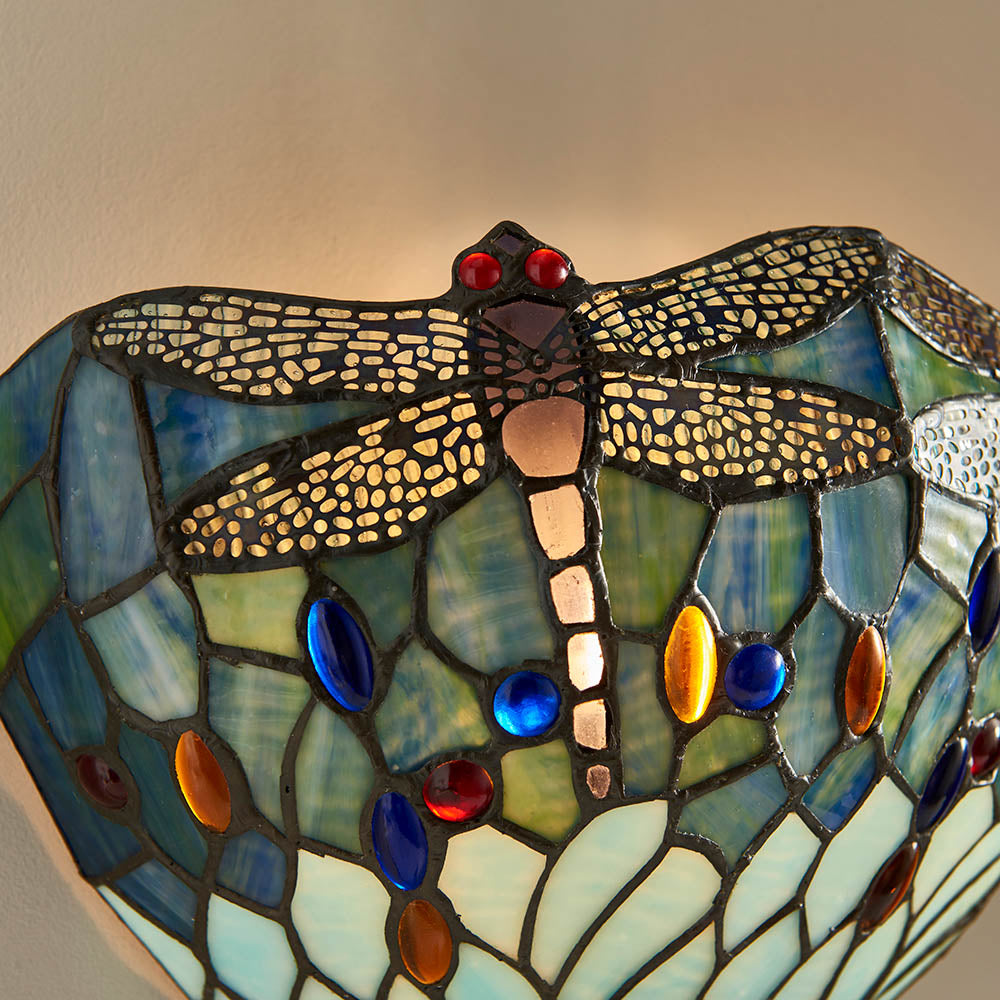 Interiors 1900 Dragonfly Blue Single Wall Fitting - Tiffany Glass