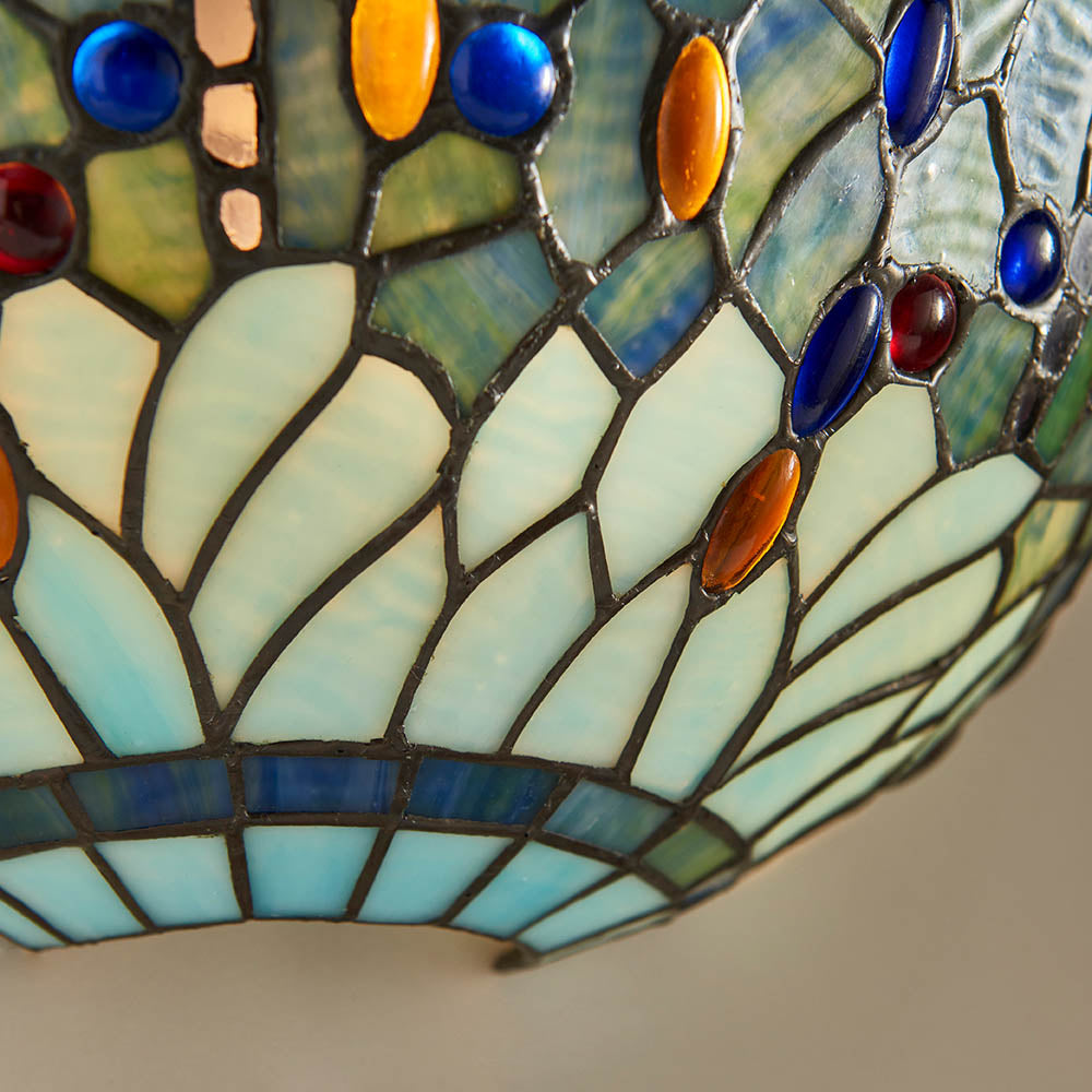 Interiors 1900 Dragonfly Blue Single Wall Fitting - Tiffany Glass