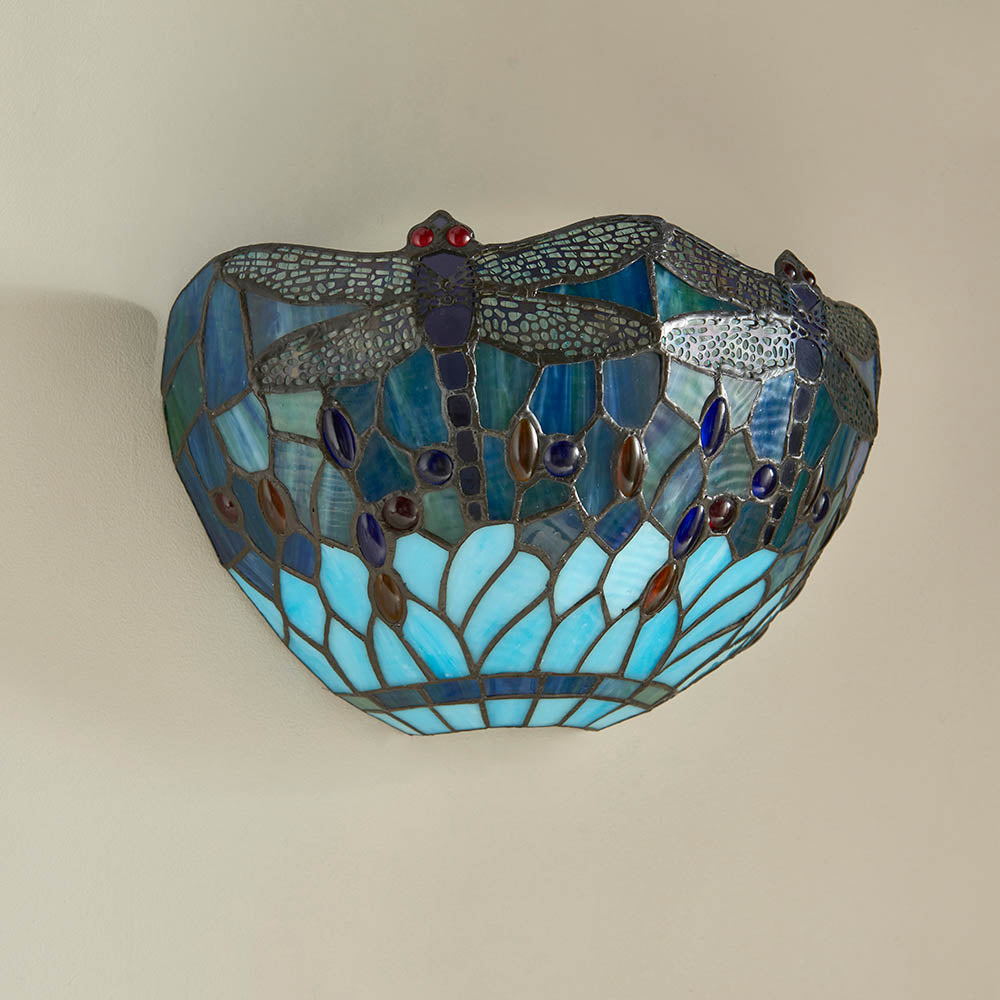 Interiors 1900 Dragonfly Blue Single Wall Fitting - Tiffany Glass