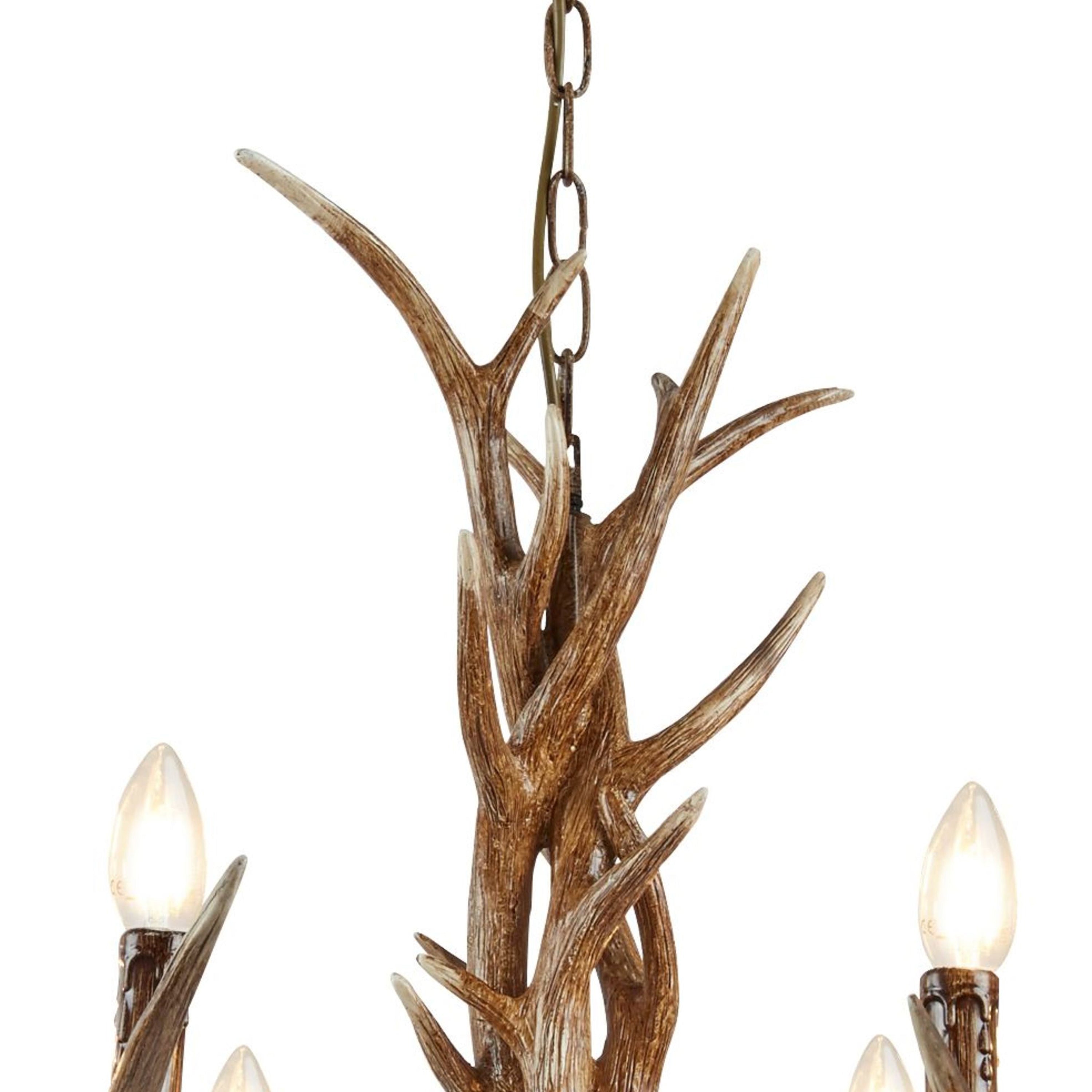 Searchlight Abercromby 6 Light Stag Ceiling Fitting - Rustic Brown Resin Finish