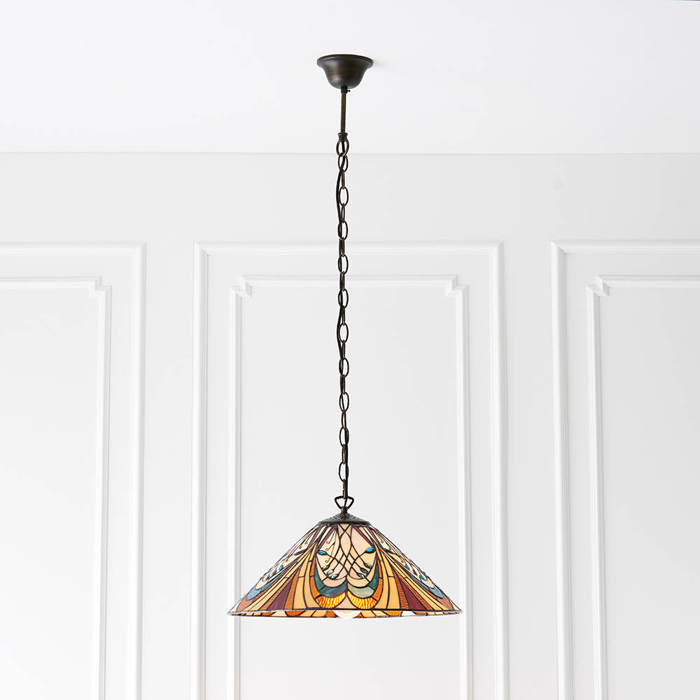 Interiors 1900 Hector Medium Pendant - Handcrafted Tiffany Style Glass