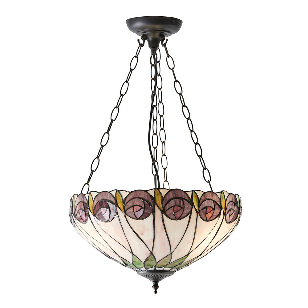 Interiors 1900 Hutchinson Medium Inverted 3 Light Pendant - Handcrafted Tiffany Style Glass