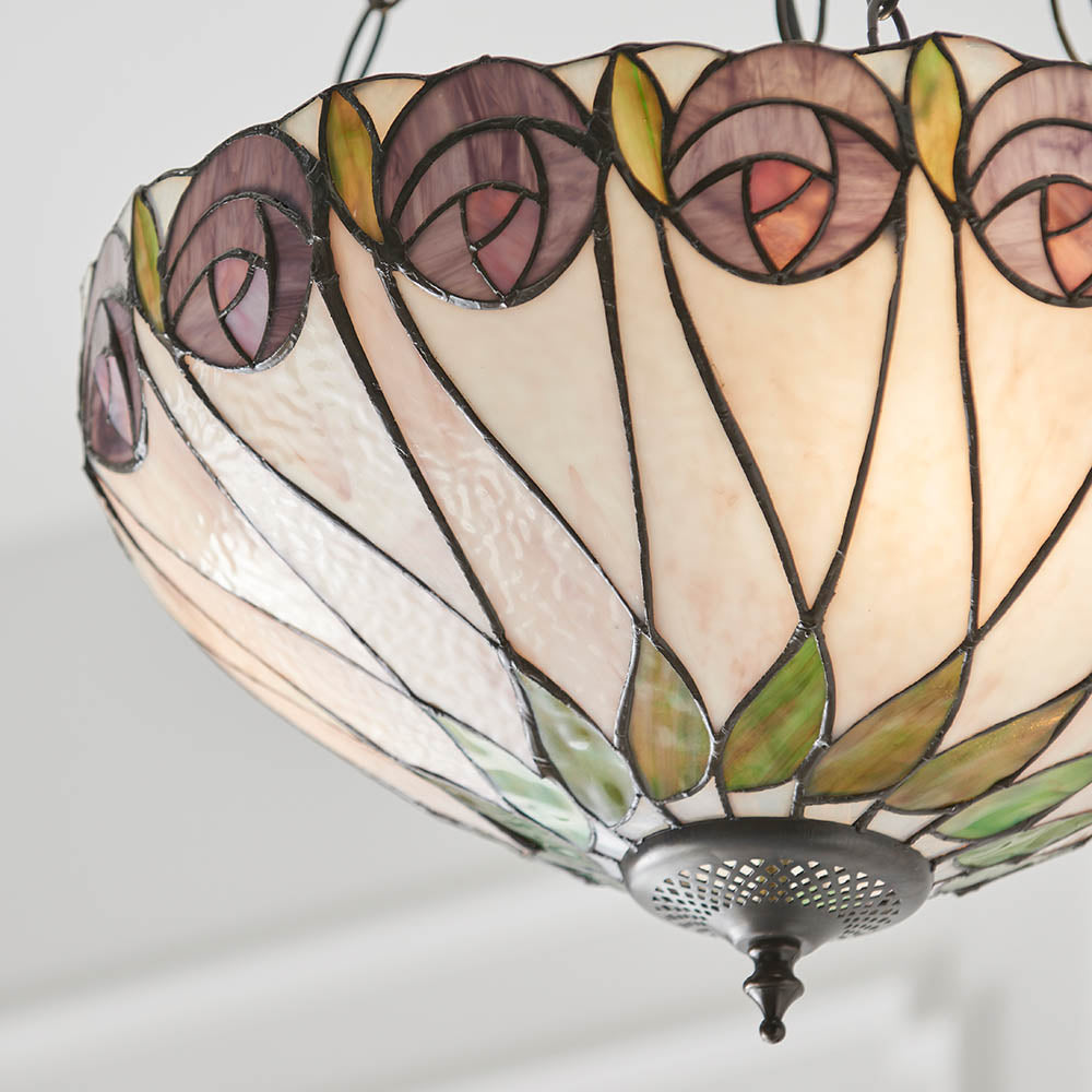 Interiors 1900 Hutchinson Medium Inverted 3 Light Pendant - Handcrafted Tiffany Style Glass
