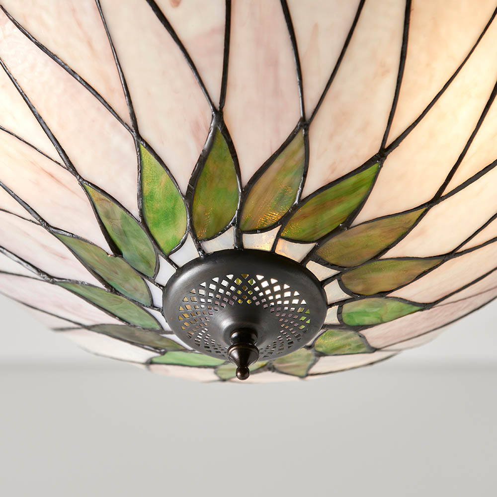 Interiors 1900 Hutchinson Medium Inverted 3 Light Pendant - Handcrafted Tiffany Style Glass
