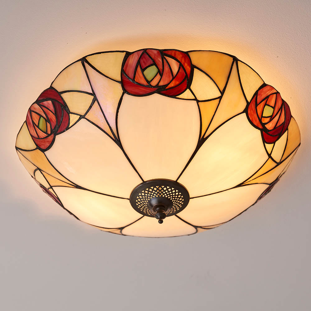 Interiors 1900 Ingram Large 2 Light Flush Fitting - Tiffany Glass
