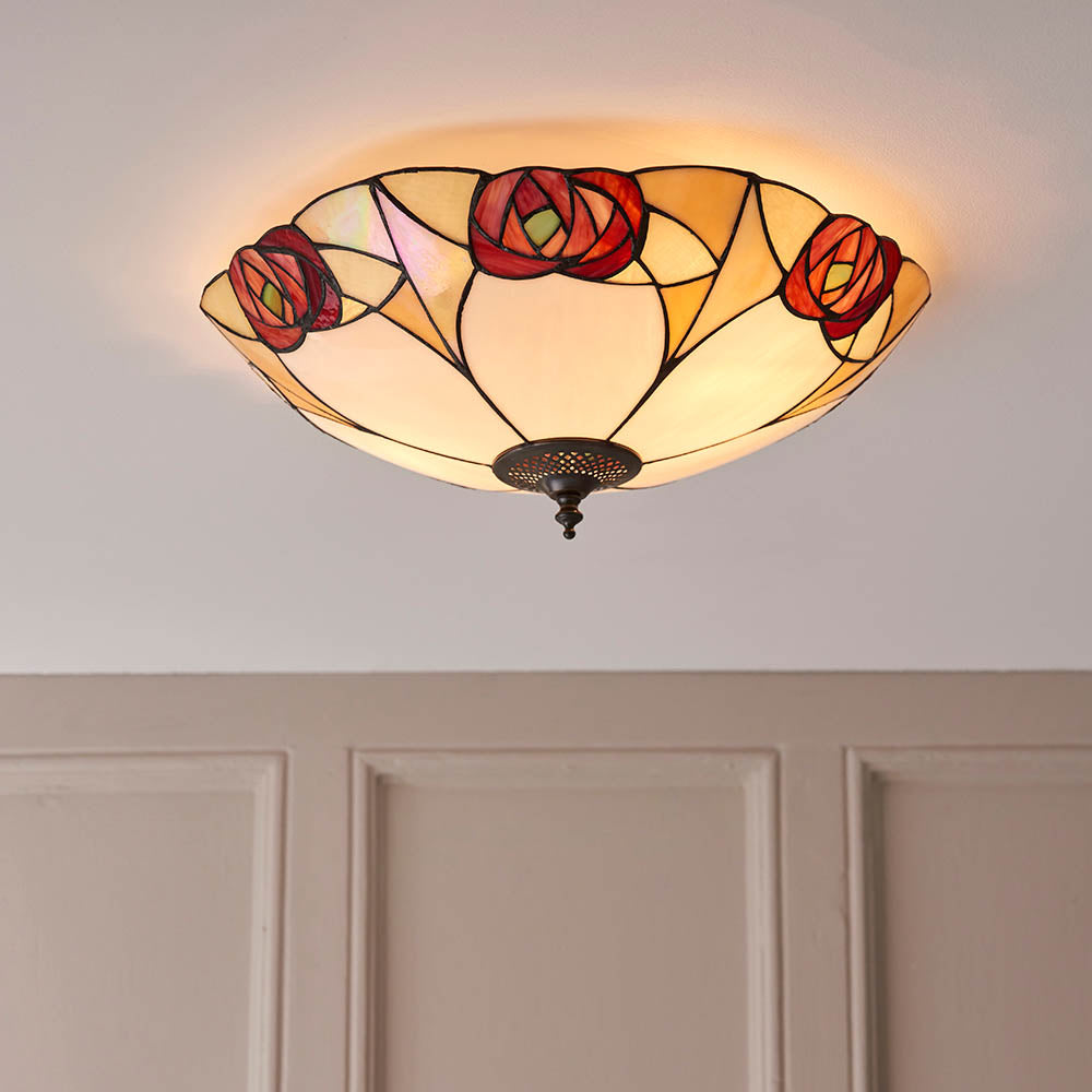 Interiors 1900 Ingram Large 2 Light Flush Fitting - Tiffany Glass