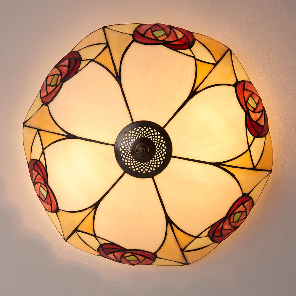 Interiors 1900 Ingram Large 2 Light Flush Fitting - Tiffany Glass