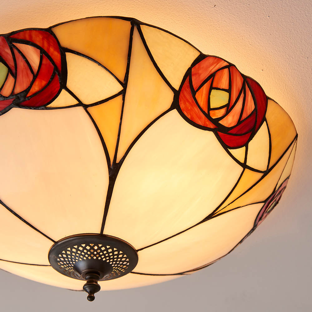 Interiors 1900 Ingram Large 2 Light Flush Fitting - Tiffany Glass