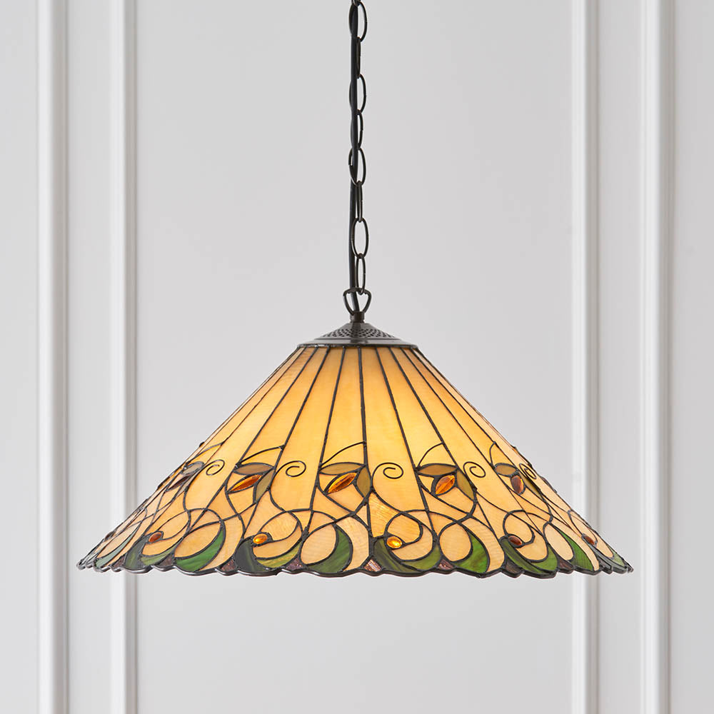 Interiors 1900 Jamelia Large 3 Light Pendant - Handcrafted Tiffany Style Glass