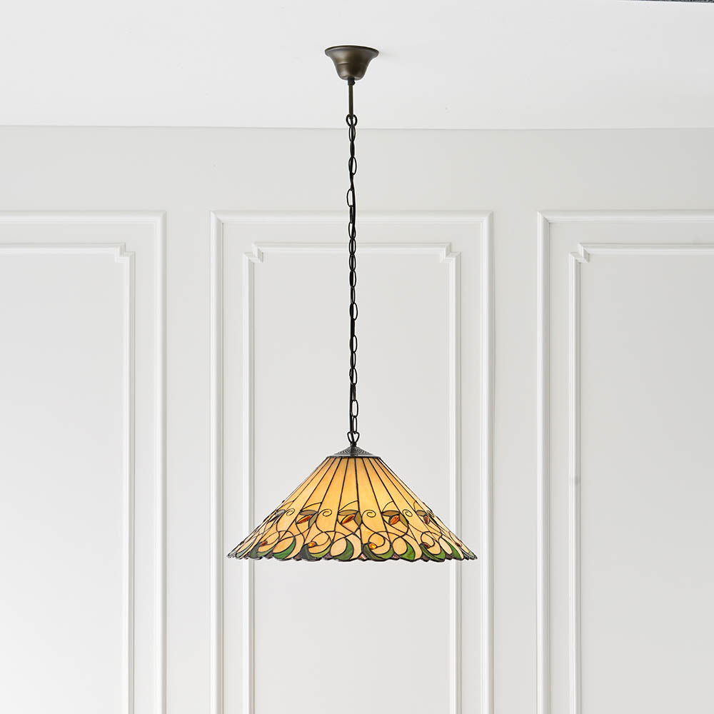 Interiors 1900 Jamelia Large 3 Light Pendant - Handcrafted Tiffany Style Glass