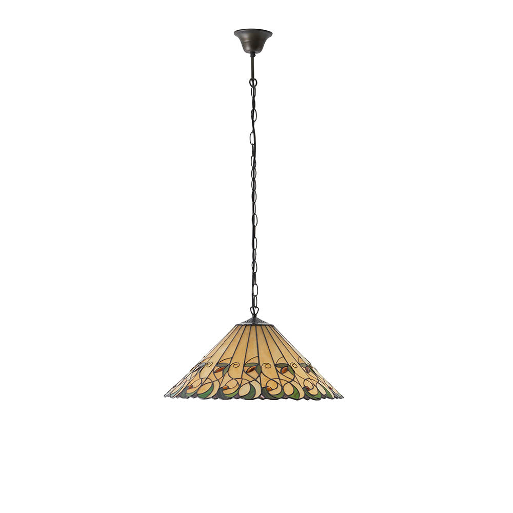 Interiors 1900 Jamelia Large 3 Light Pendant - Handcrafted Tiffany Style Glass