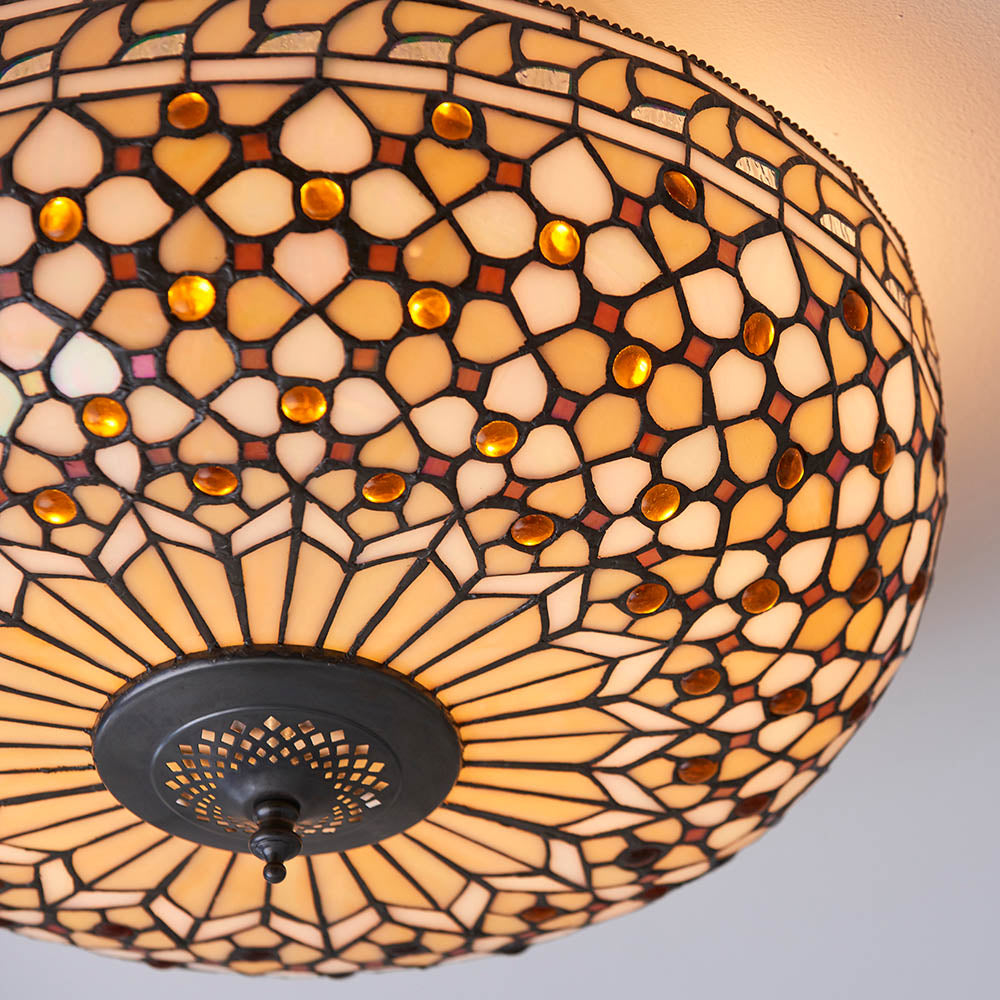 Interiors 1900 Mille Feux Large 2 Light Flush Fitting - Tiffany Glass