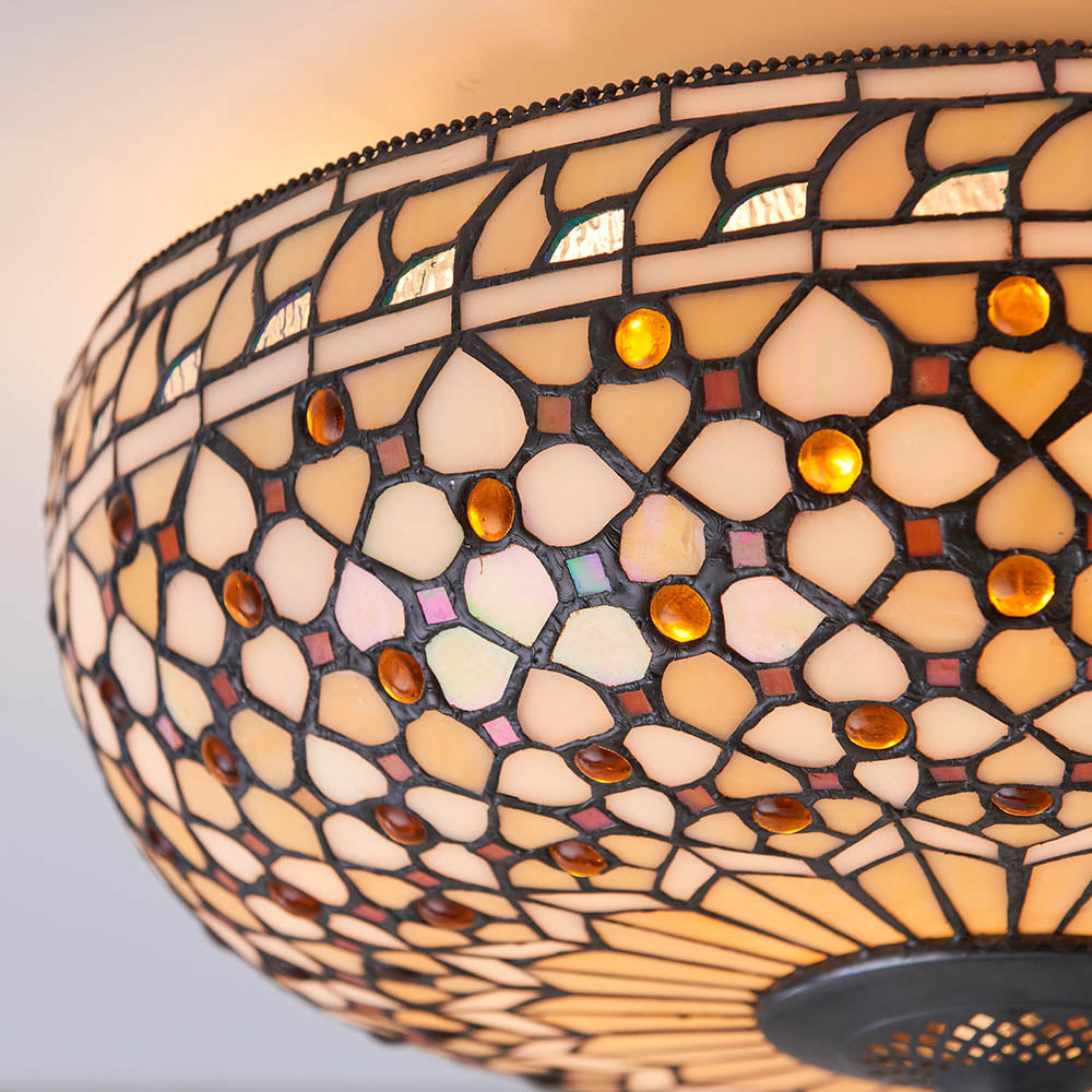 Interiors 1900 Mille Feux Large 2 Light Flush Fitting - Tiffany Glass