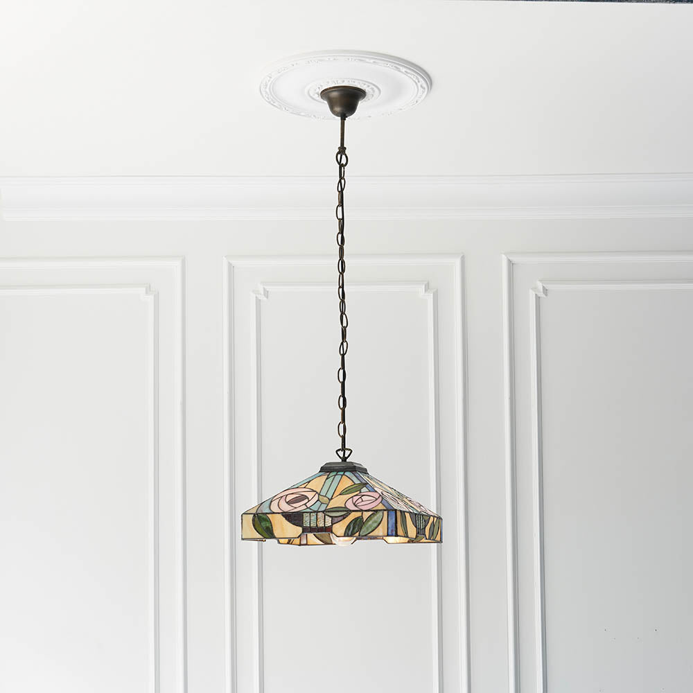 Interiors 1900 Willow Medium Pendant - Handcrafted Tiffany Style Glass