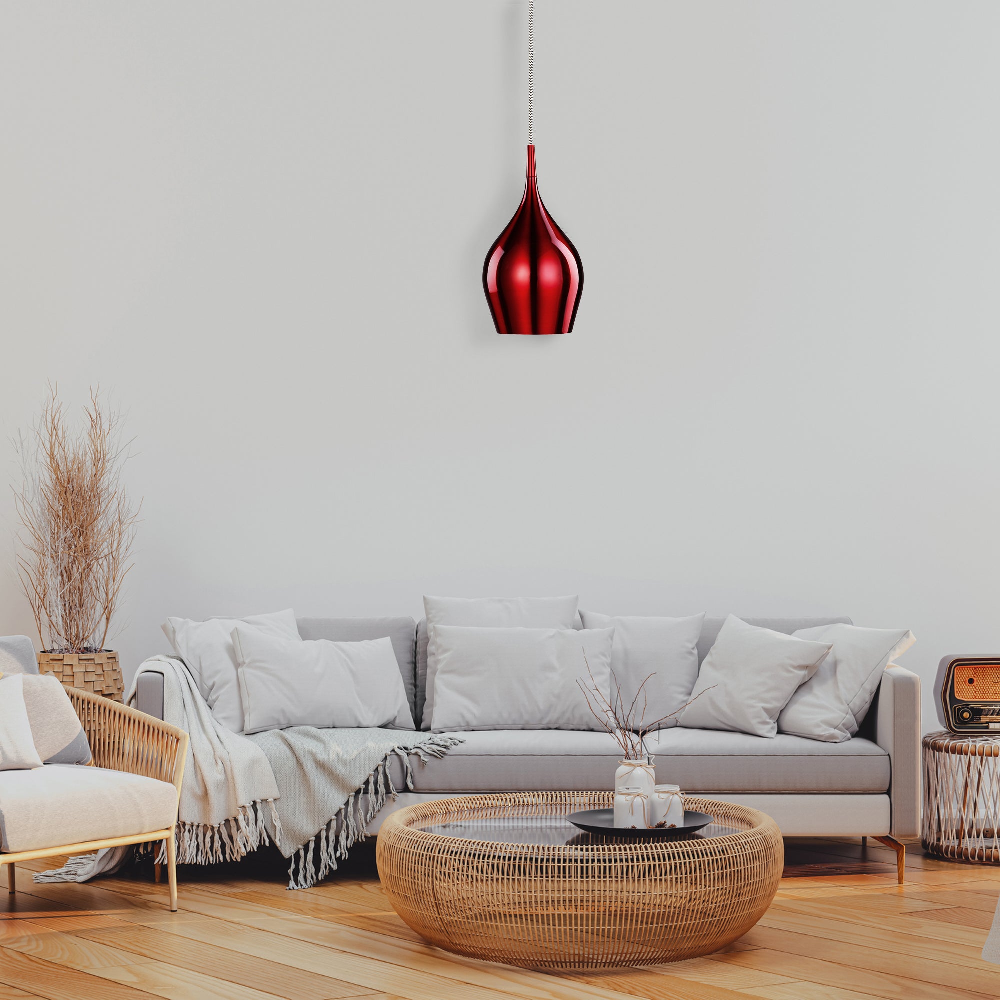 Searchlight Vulcan Single Red Pendant - Diameter 12cm