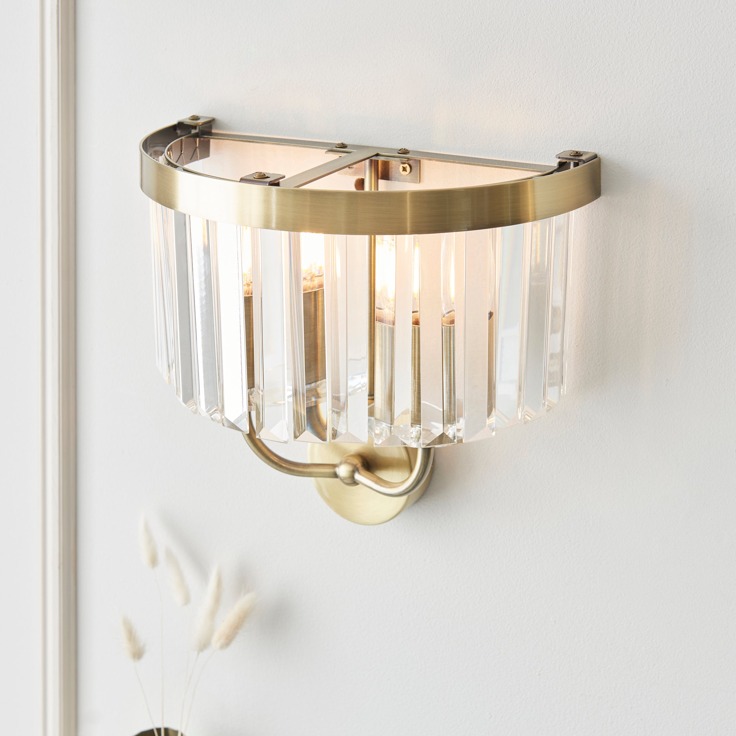 Utopia Martini 2 Light Wall Light - Antique Brass & Clear Cut Glass