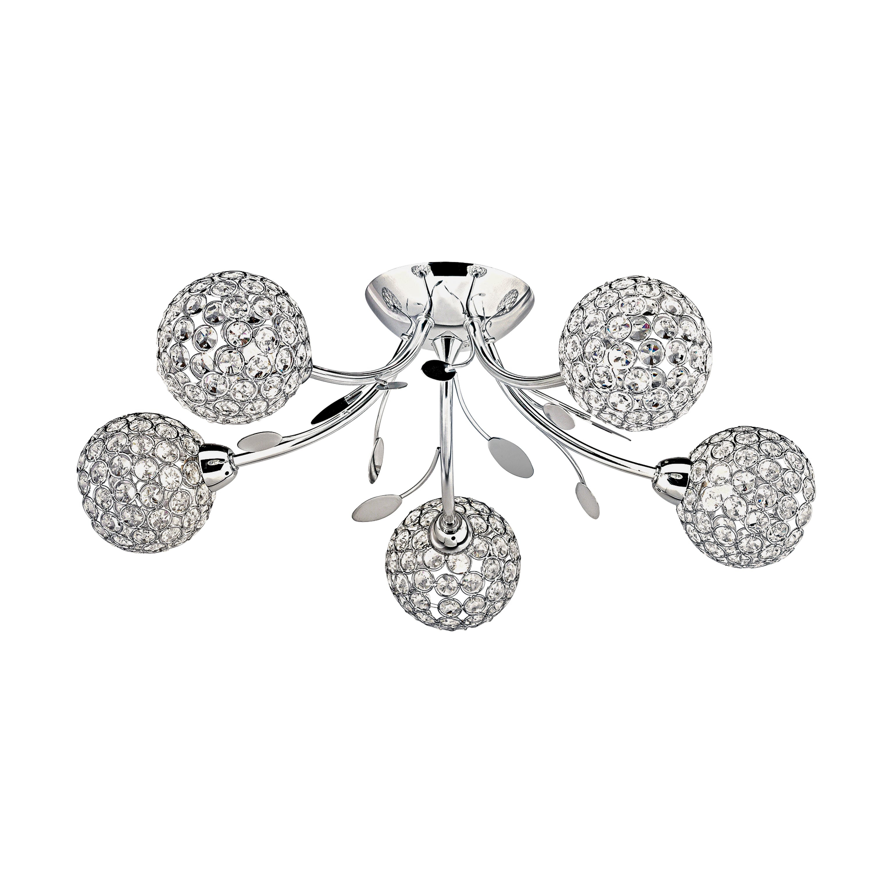 Searchlight Bay II 5 Light Ceiling Semi-Flush - Chrome & Clear Glass Deco Shade