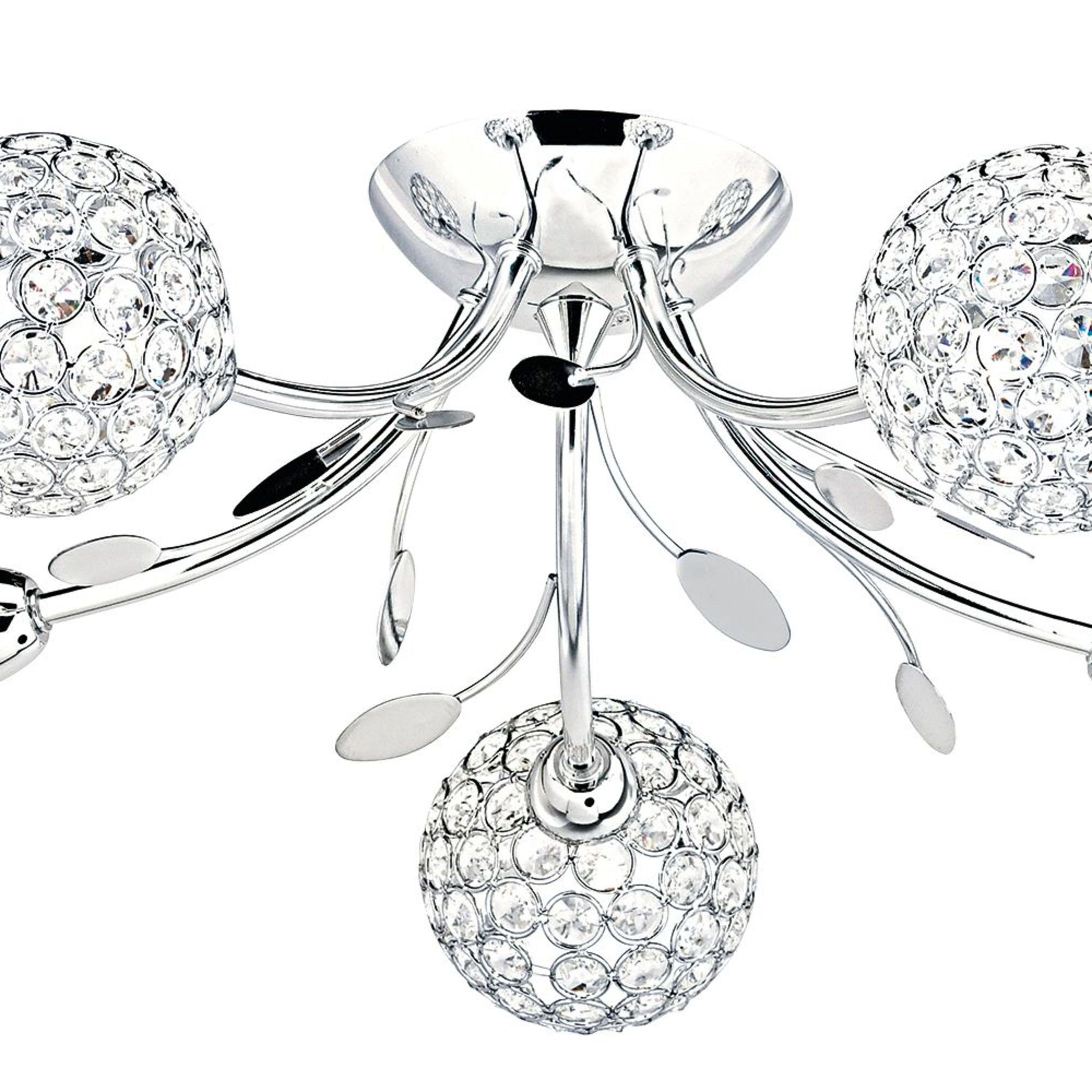 Searchlight Bay II 5 Light Ceiling Semi-Flush - Chrome & Clear Glass Deco Shade