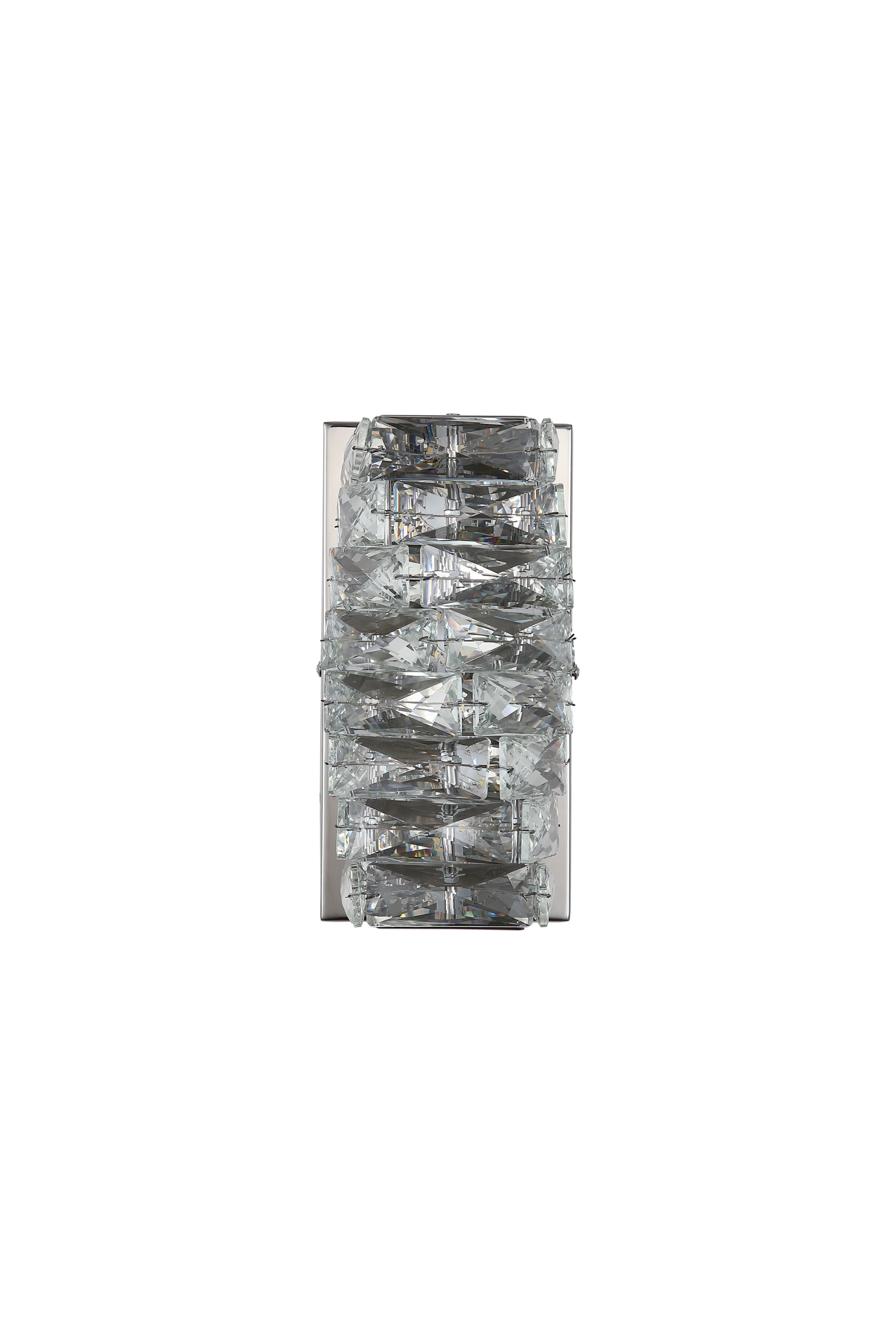 Searchlight Modena LED Wall Light in chrome and clear crystal, front on studio shot from a slightly different angle