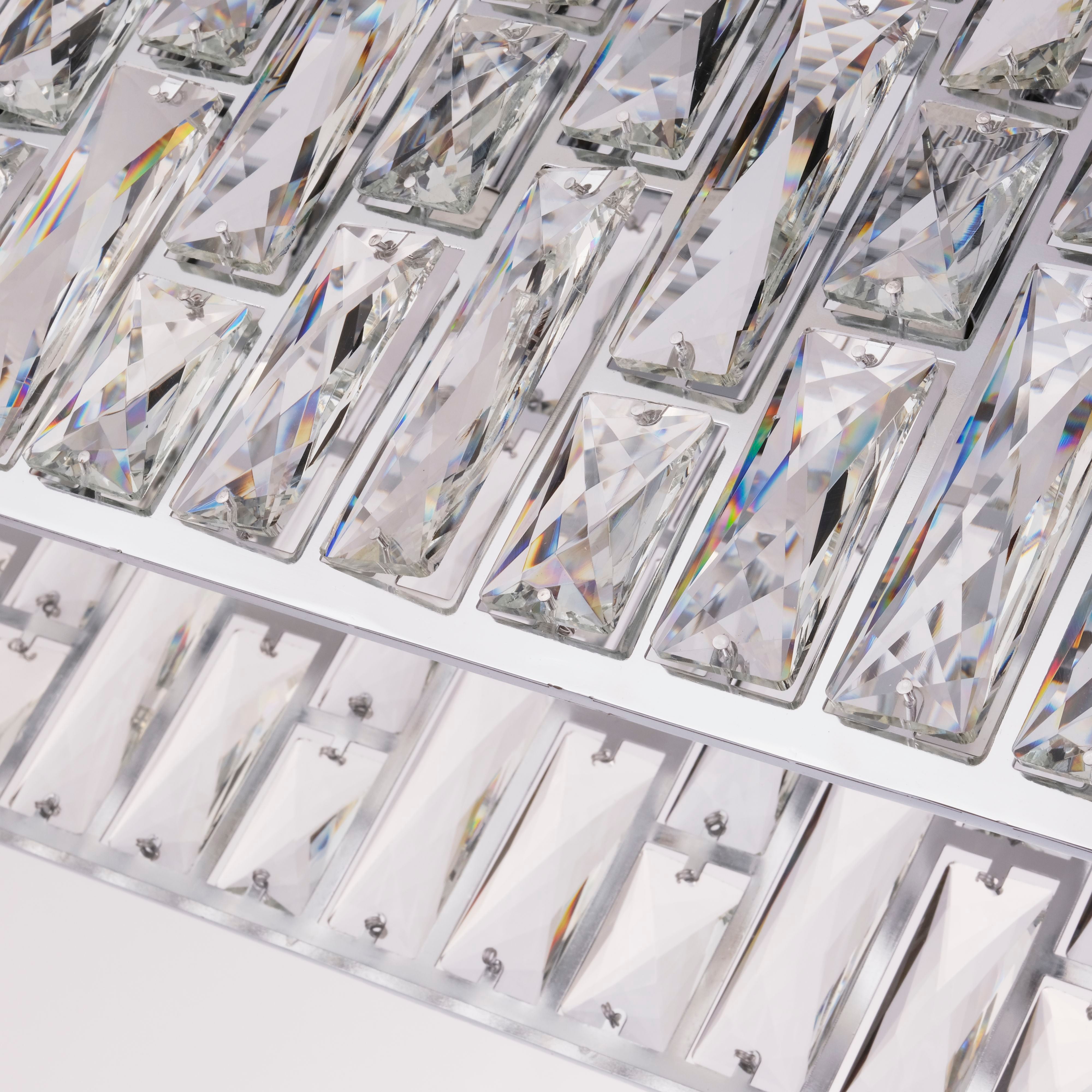Searchlight Bijou 8 Light Oval Diner Pendant in chrome and clear crystal, close up of the faceted glass tiles and chrome frame