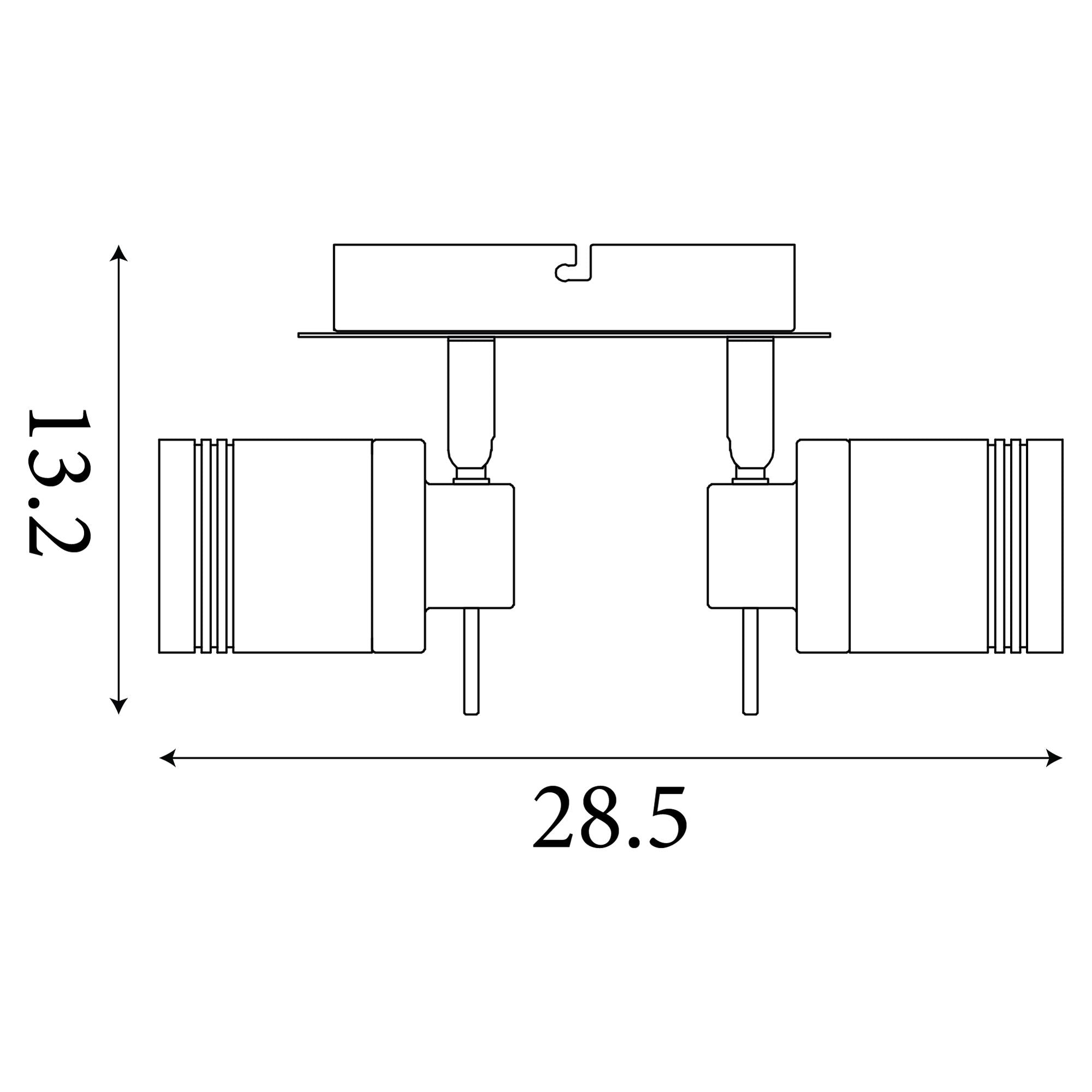 Technical dimension drawing of the Samson 3 light round spotlight showing head spacing and plate width