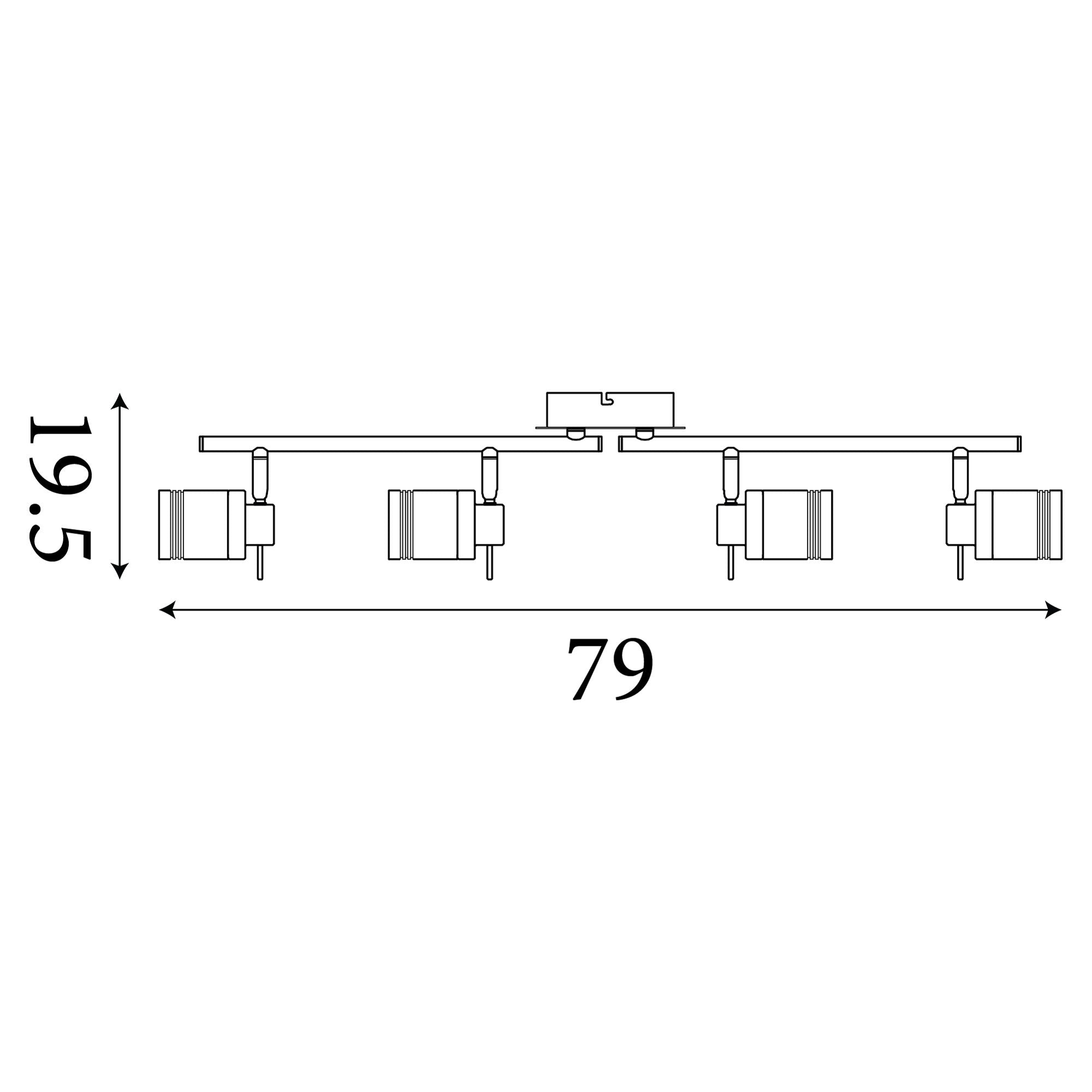 Technical dimension drawing of the Samson 4 light split bar showing the 79cm bar length and head height